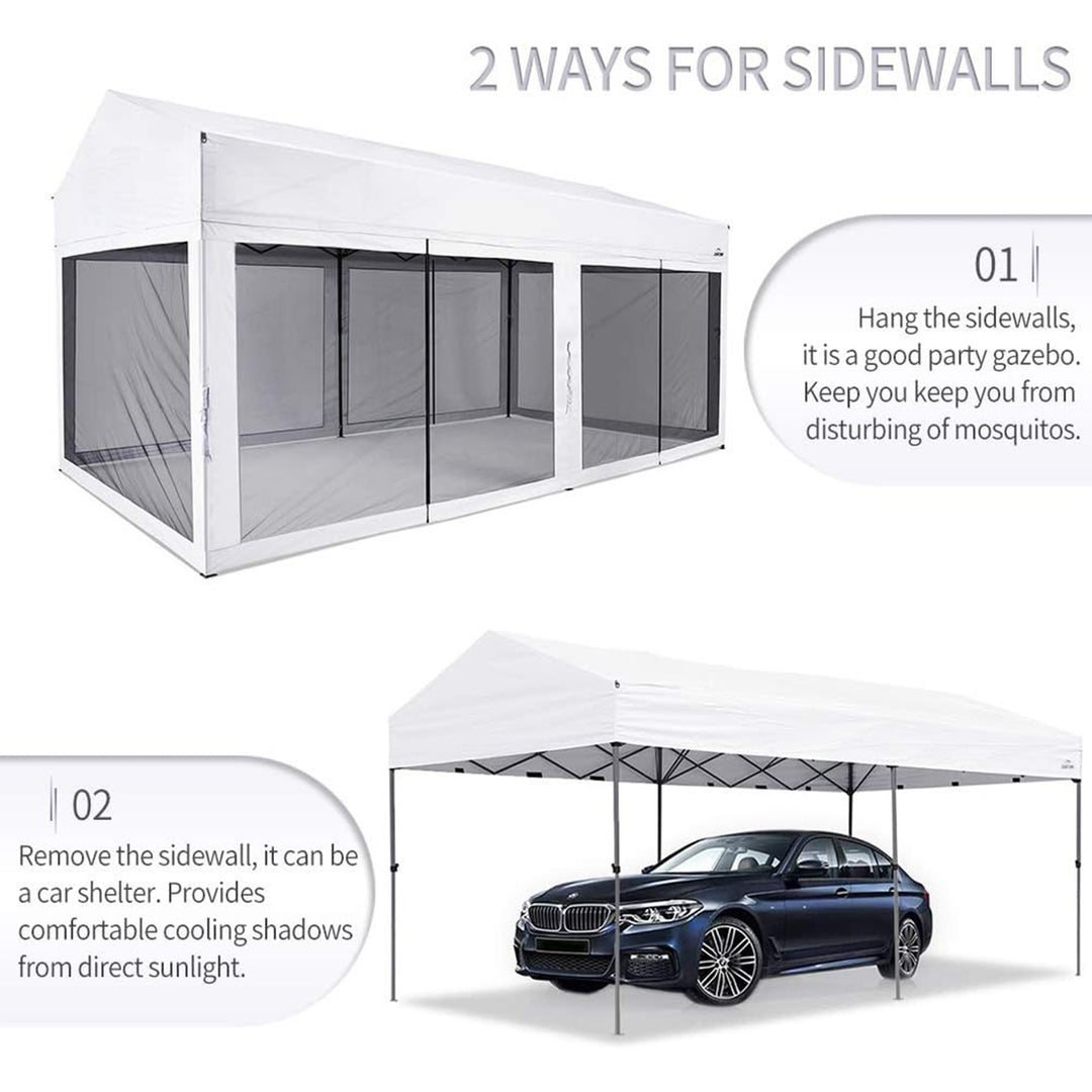 Suntime 10' x 20' Easy Pop Up Rectangular Canopy with Removable Sidewalls, White - VMInnovations