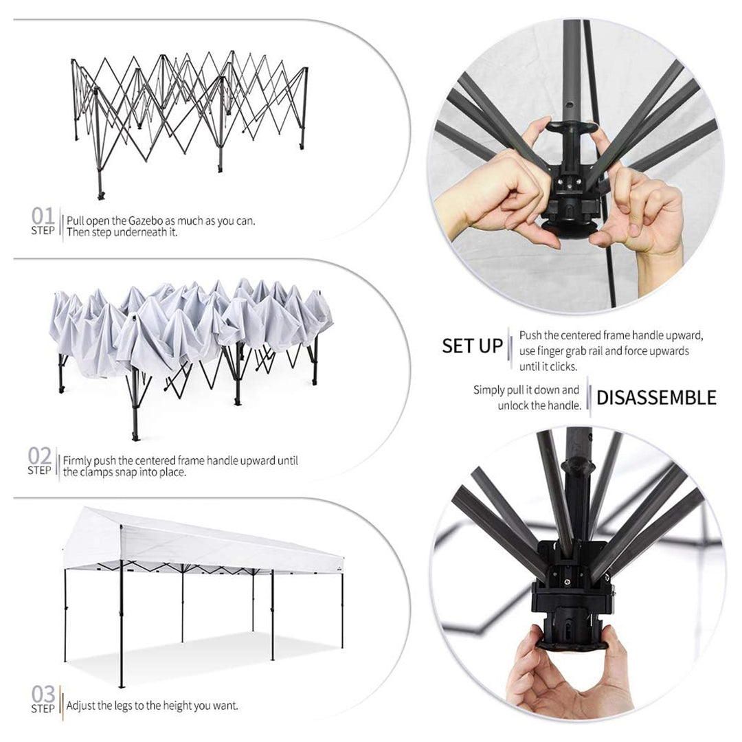 Suntime 10' x 20' Easy Pop Up Rectangular Canopy with Removable Sidewalls, White - VMInnovations