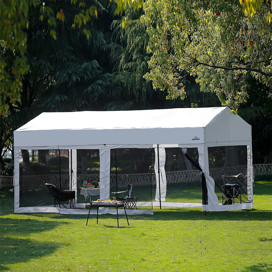 Suntime 10' x 20' Easy Pop Up Rectangular Canopy with Removable Sidewalls, White - VMInnovations