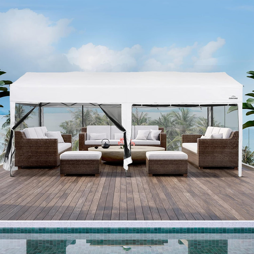 Suntime 10' x 20' Easy Pop Up Rectangular Canopy with Removable Sidewalls, White - VMInnovations