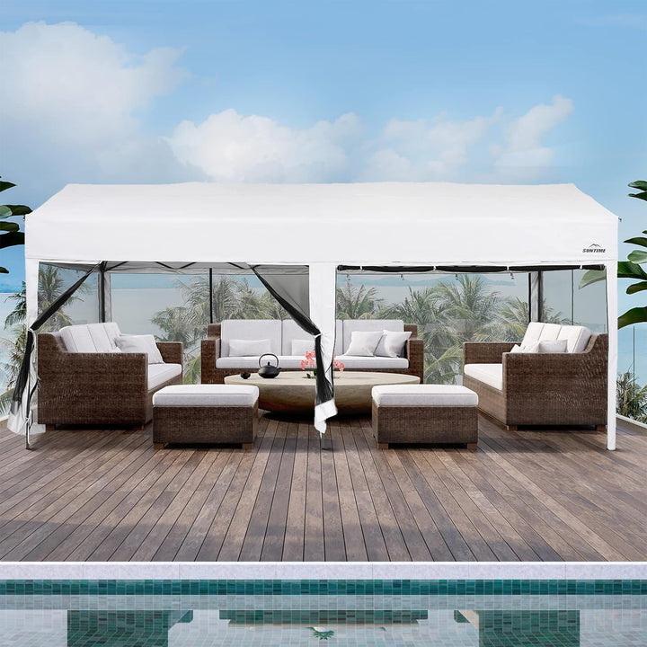 Suntime 10' x 20' Easy Pop Up Rectangular Canopy with Removable Sidewalls, White - VMInnovations