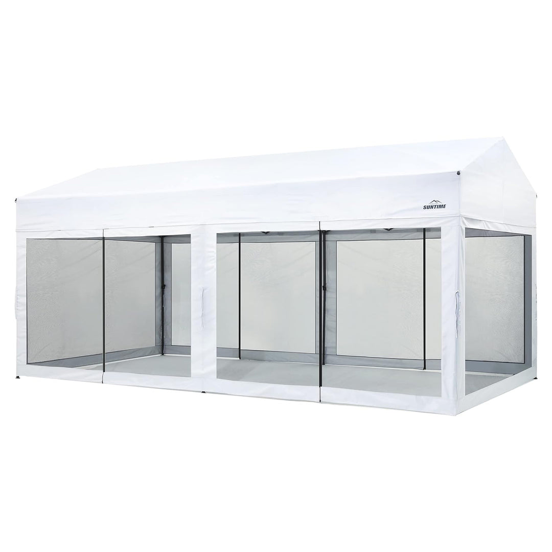 Suntime 10' x 20' Easy Pop Up Rectangular Canopy with Removable Sidewalls, White - VMInnovations
