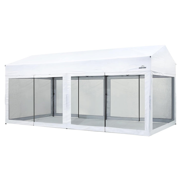 Suntime 10' x 20' Easy Pop Up Rectangular Canopy with Removable Sidewalls, White - VMInnovations