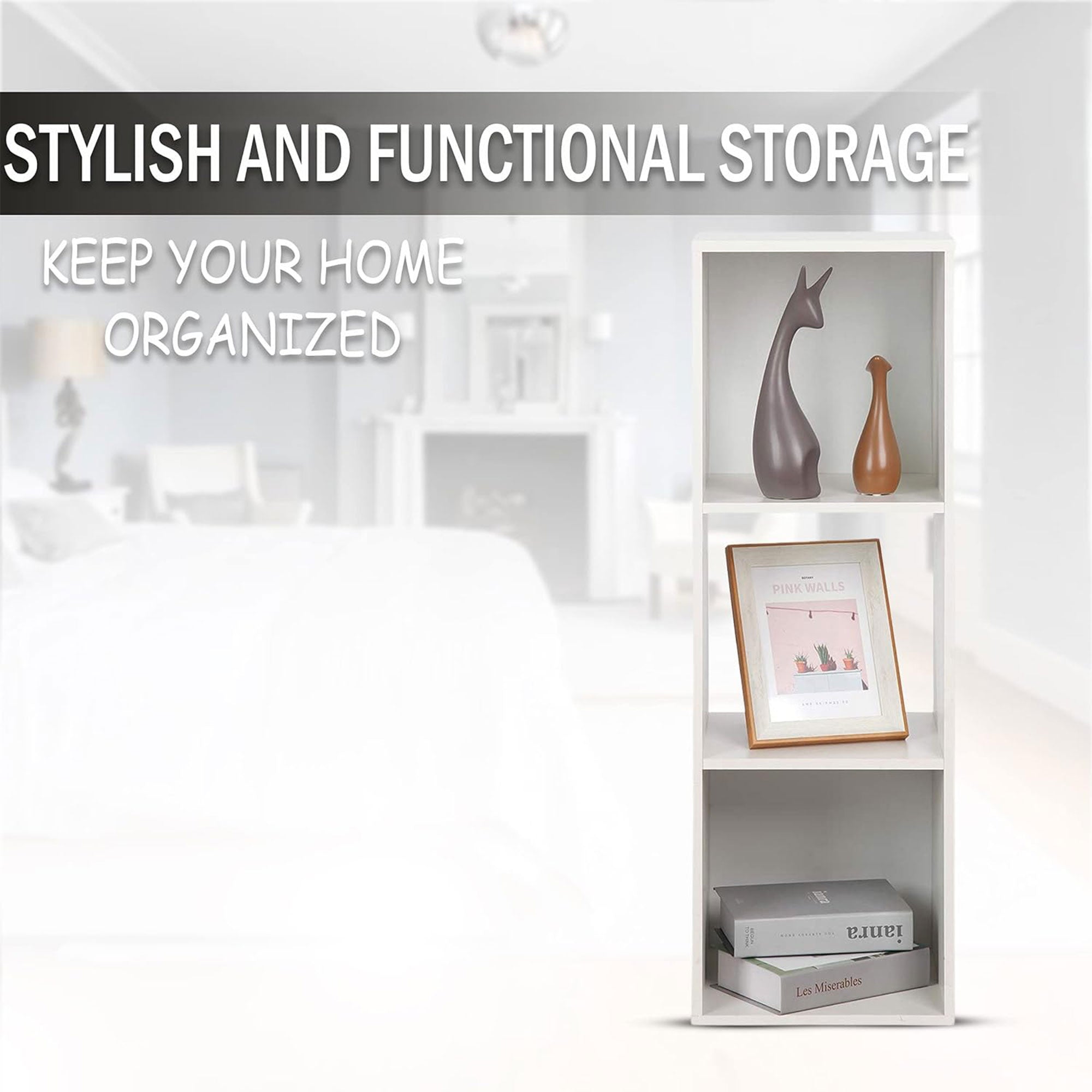 Juggernaut Storage 3 Cube Wooden Shelf Bookshelf Home Organizer, White (Used) - VMInnovations