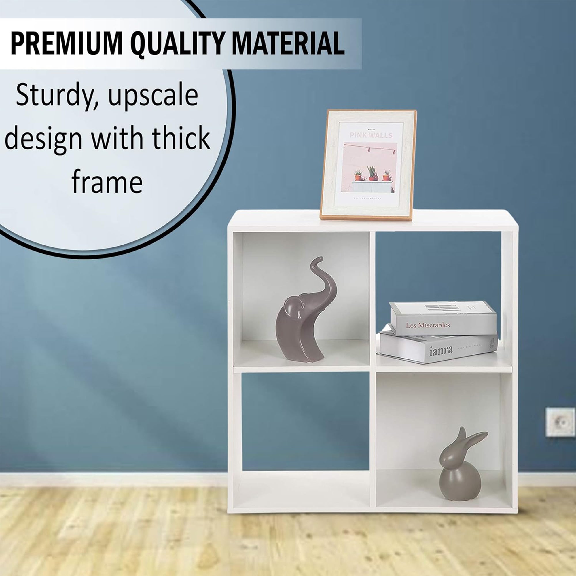 Juggernaut Storage 4 Cube Wooden Storage Shelf Bookshelf Home Organizer, White - VMInnovations
