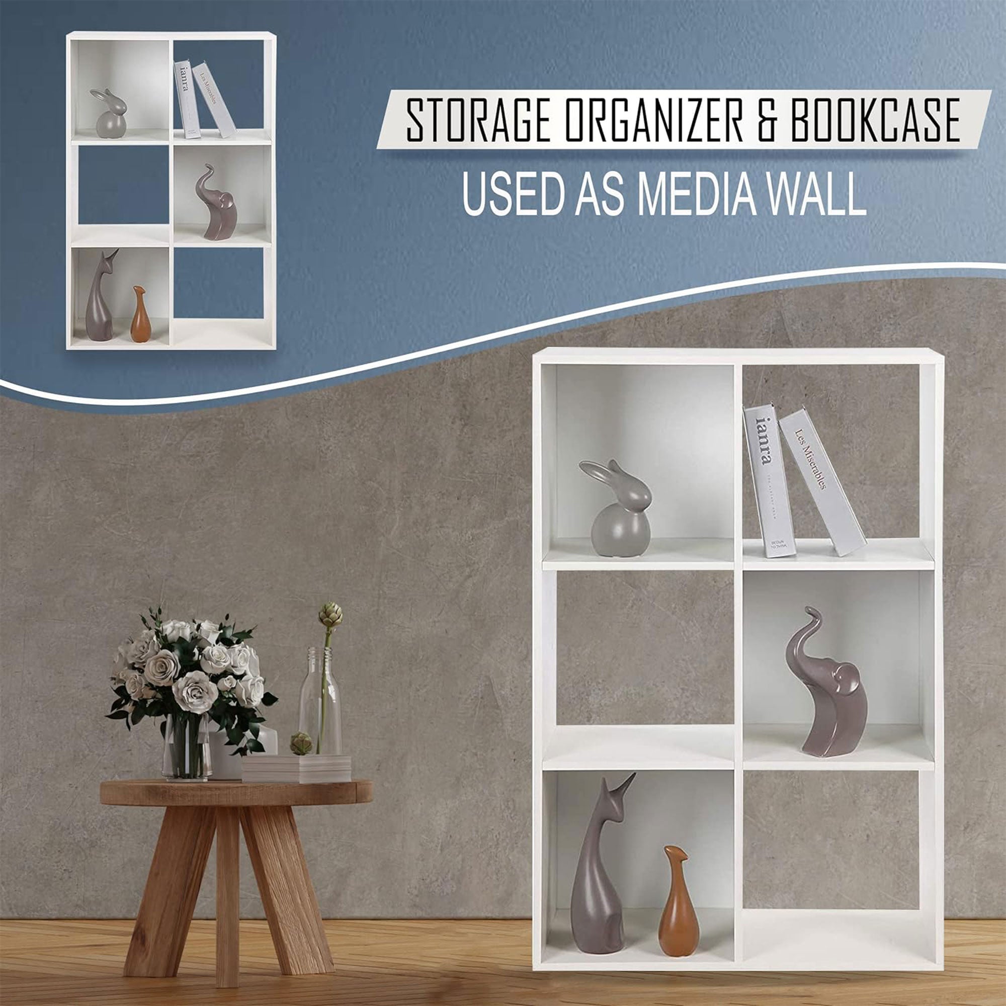 Juggernaut Storage 6 Cube Wooden Storage Shelf Bookshelf Home Organizer, White - VMInnovations