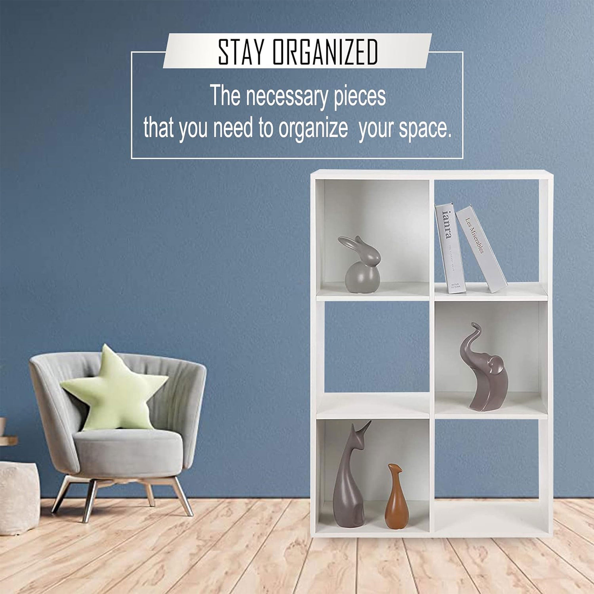 Juggernaut Storage 6 Cube Wooden Storage Shelf Bookshelf Home Organizer, White - VMInnovations