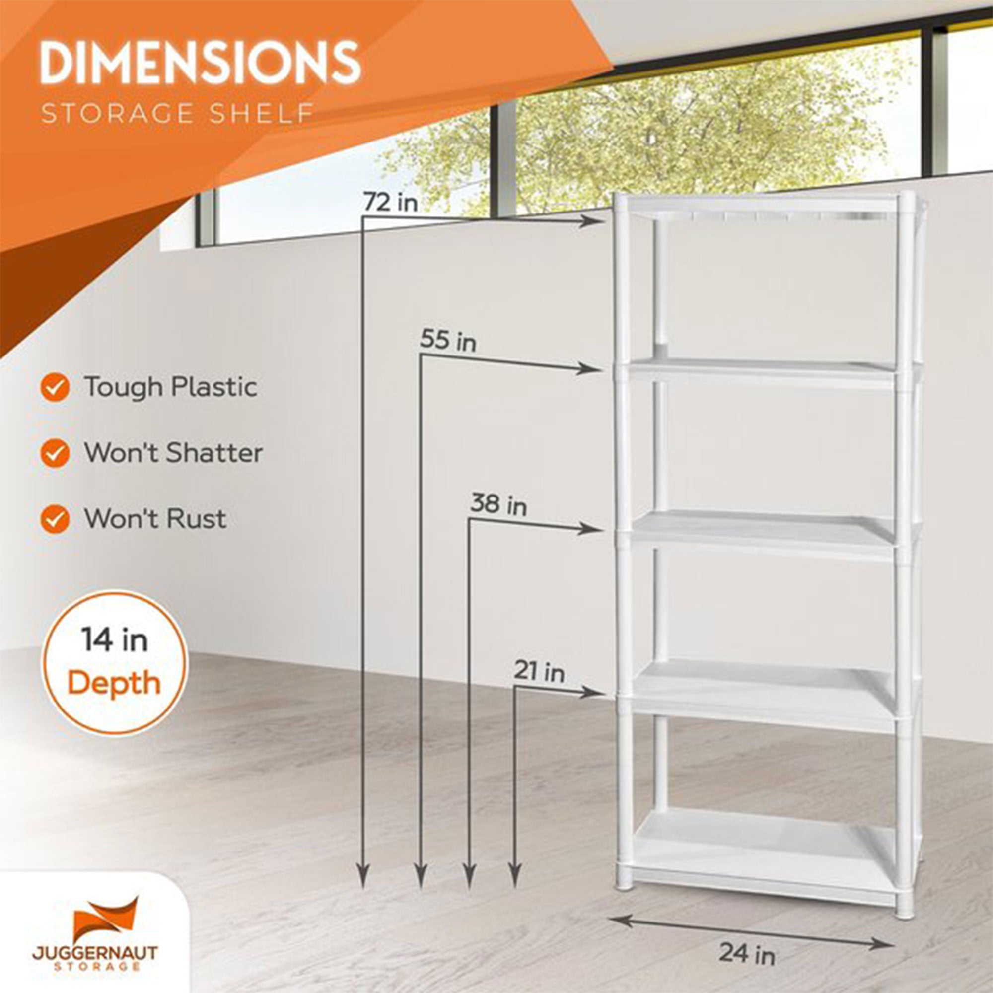 Juggernaut Storage 75.5" Plastic 5 Tier Garage/Shed Shelving Rack, White (Used) - VMInnovations