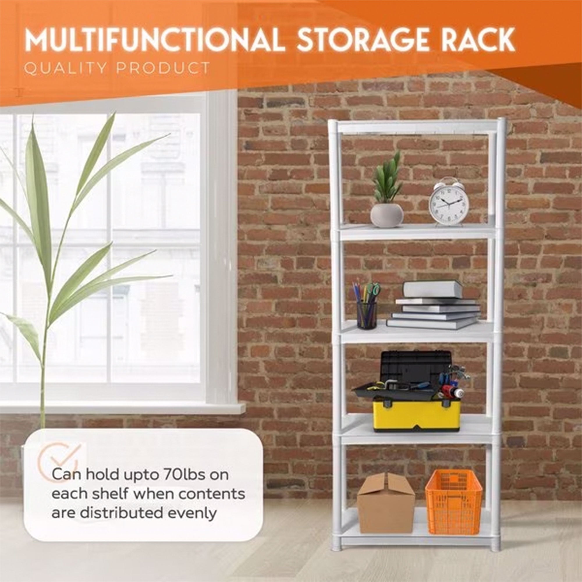 Juggernaut Storage 75.5" Plastic 5 Tier Garage/Shed Shelving Rack, White (Used) - VMInnovations