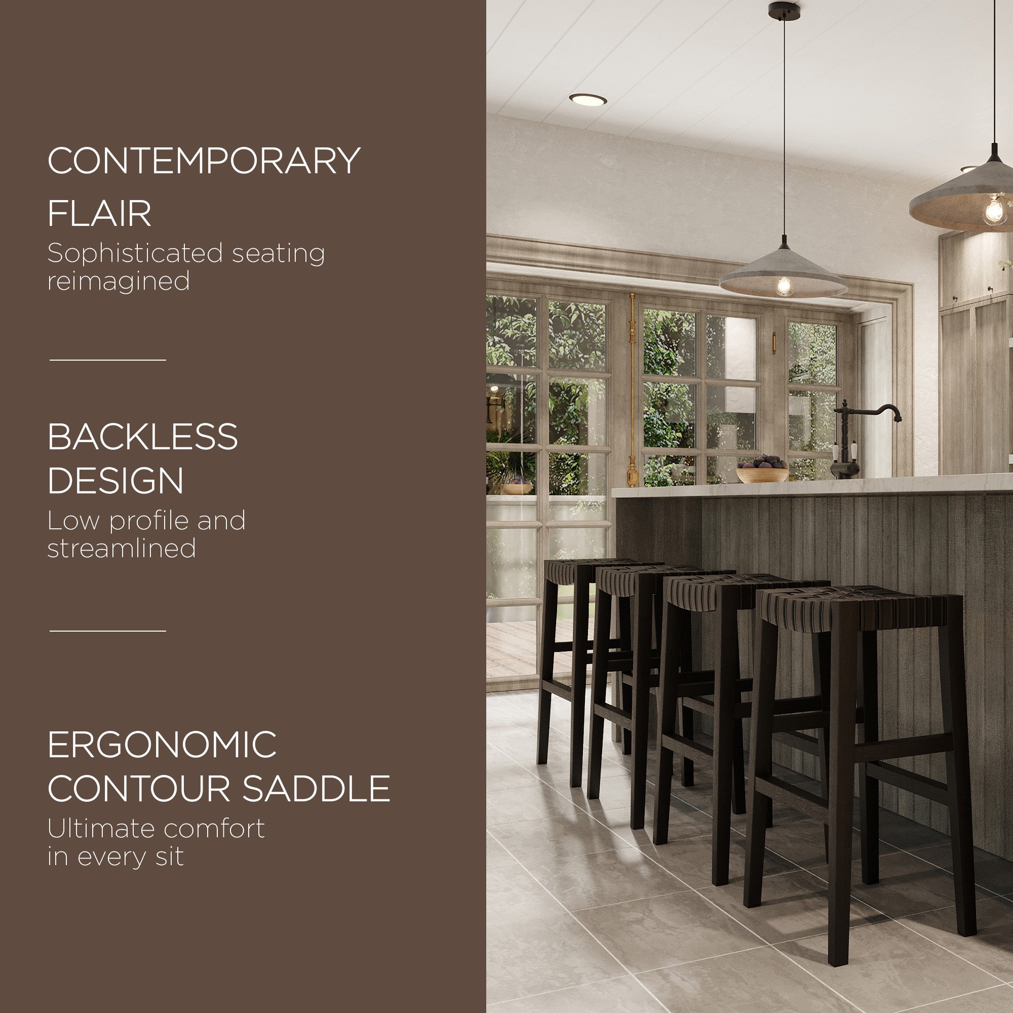 Maven Lane Bar Stool, Brown Wood Finish w/Marksman Saddle Vegan Leather (Used) - VMInnovations