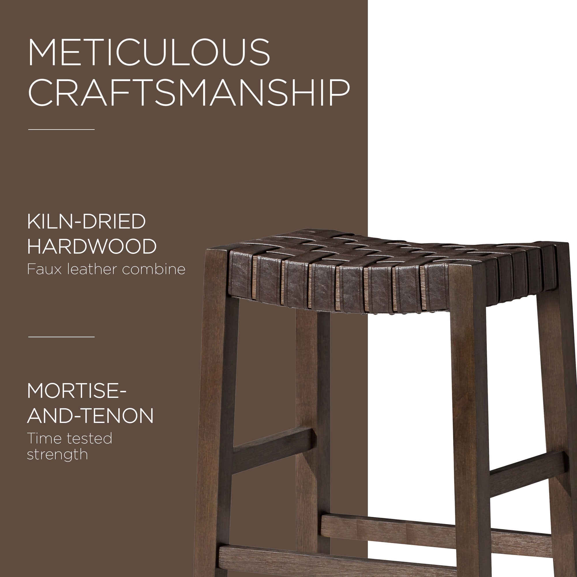 Maven Lane Bar Stool, Brown Wood Finish w/Marksman Vegan Leather (For Parts) - VMInnovations