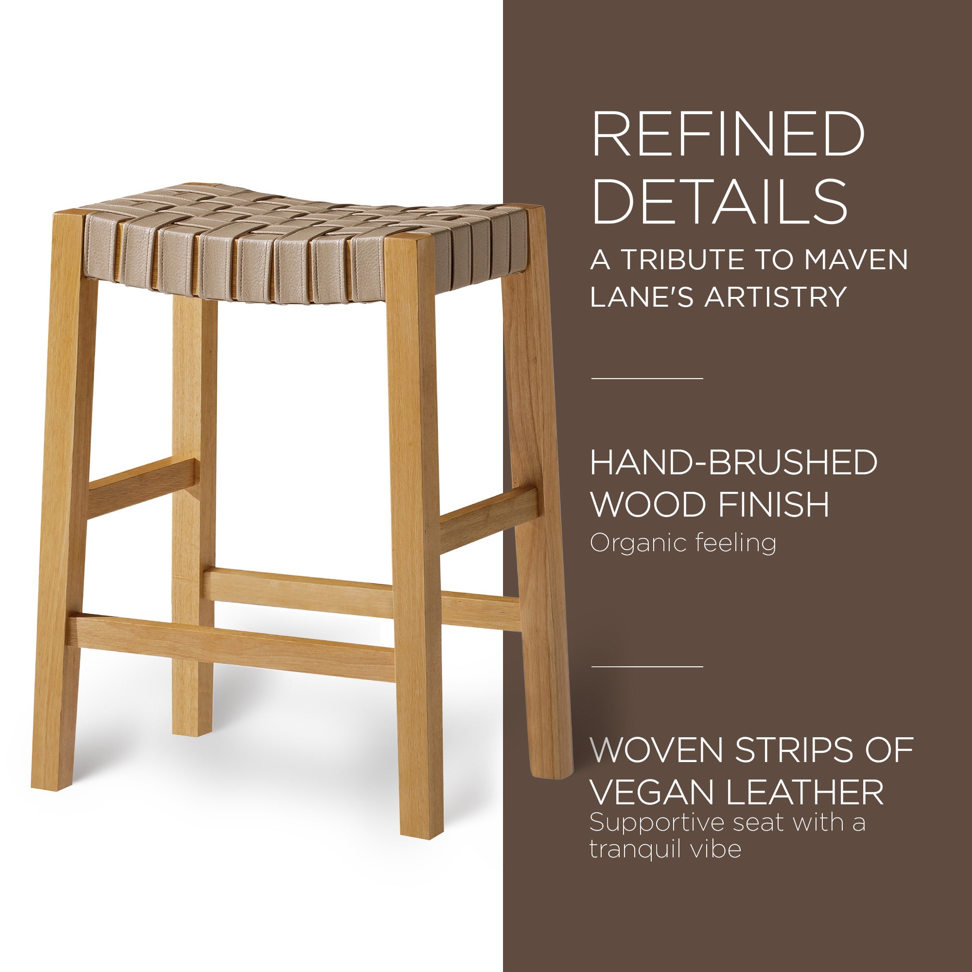 Maven Lane Emerson Counter Stool, Natural, Bone Vegan Leather,Set of 2(Open Box)