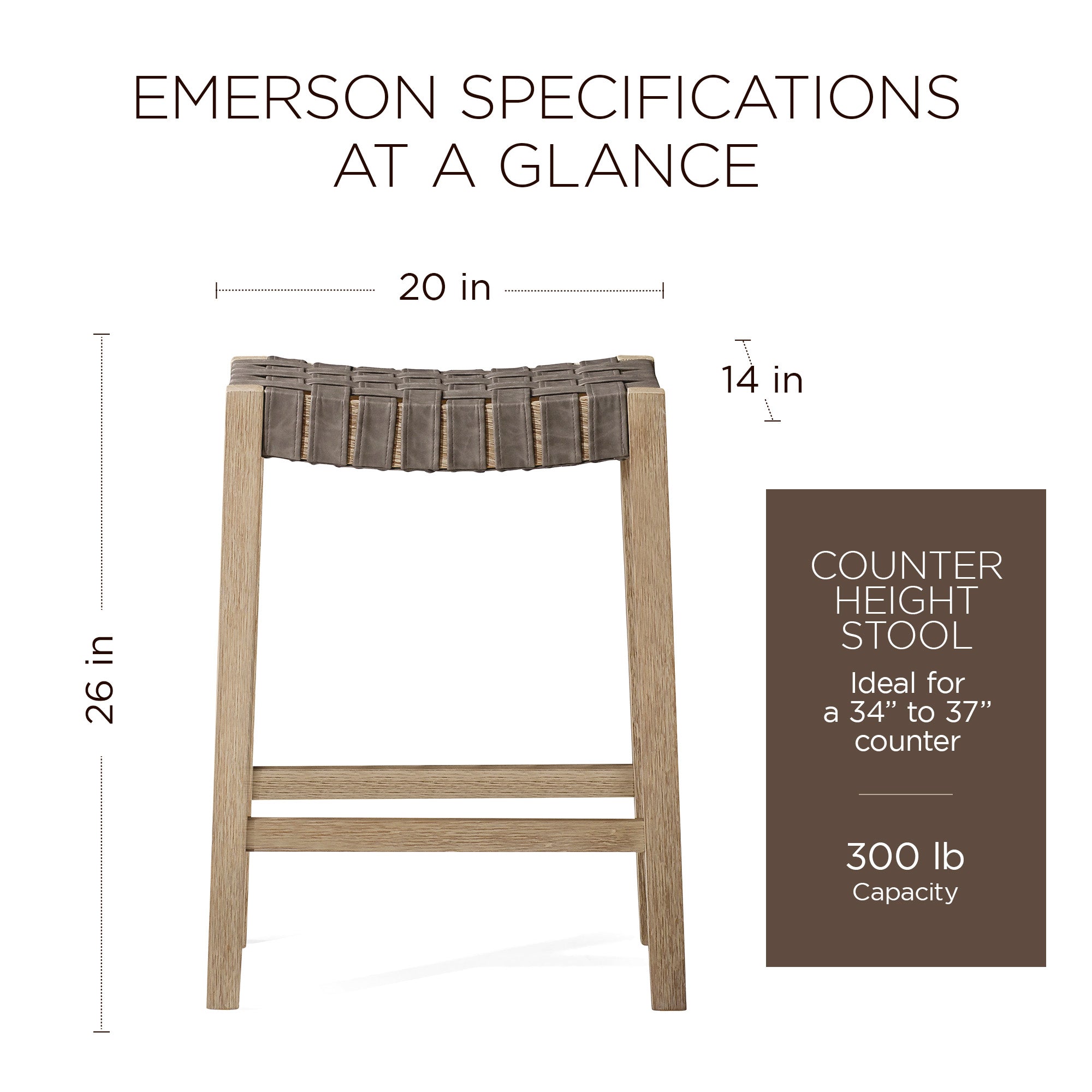 Maven Lane Emerson Counter Stool, Weathered Grey Wood & Vegan Leather, Set of 3