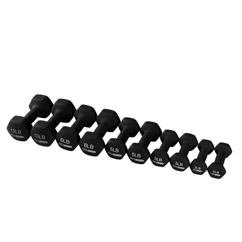 HolaHatha 2, 3, 5, 8 & 10lb Neoprene Dumbbell Weight Set with Storage Rack(Used)