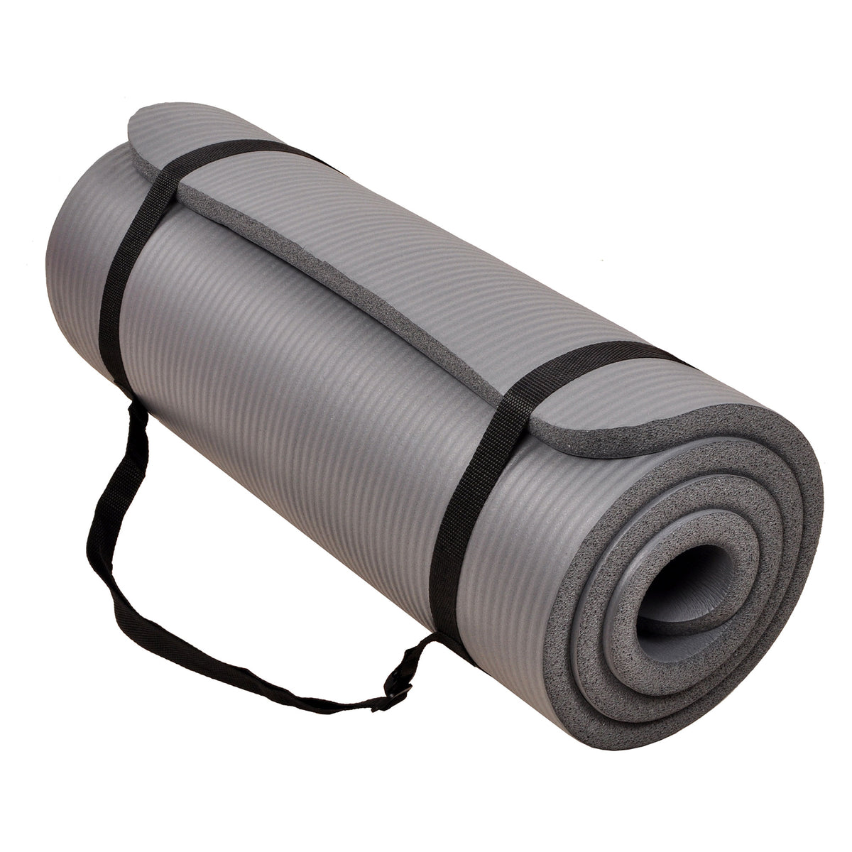 Signature Fitness 1" Extra Thick Exercise Yoga Mat w/ Carry Strap, Gray (Used)