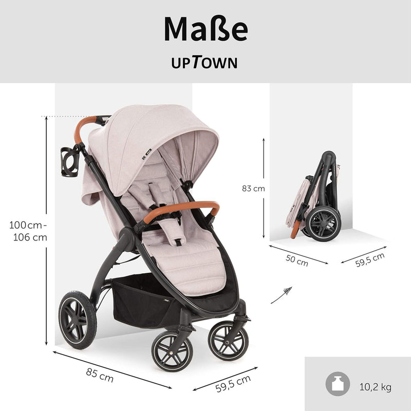 hauck Uptown Deluxe Folding Stroller with Cup Holder and Canopy, Melange Beige