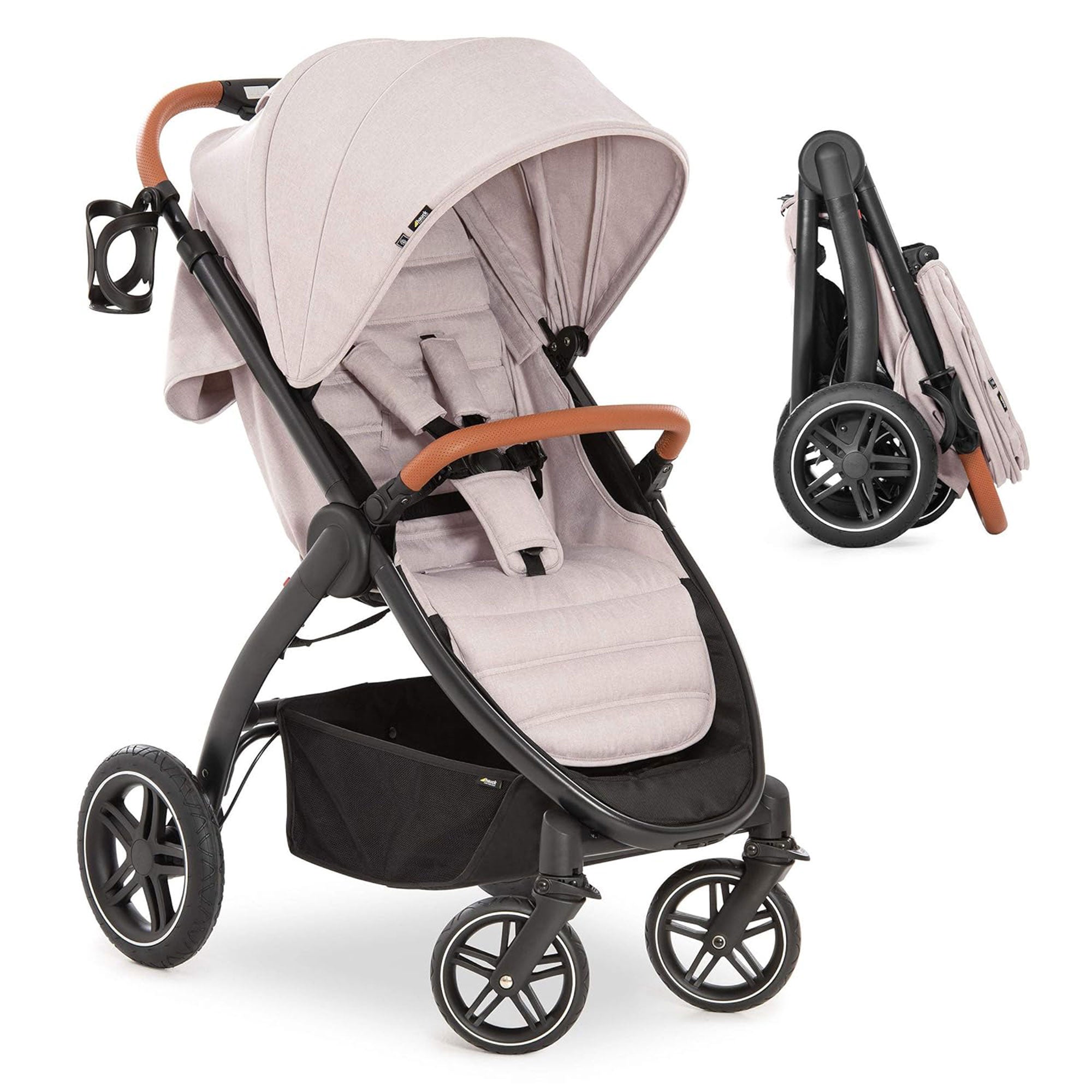 hauck Uptown Deluxe Folding Stroller w/Cup Holder and Canopy,Beige (Open Box) - VMInnovations