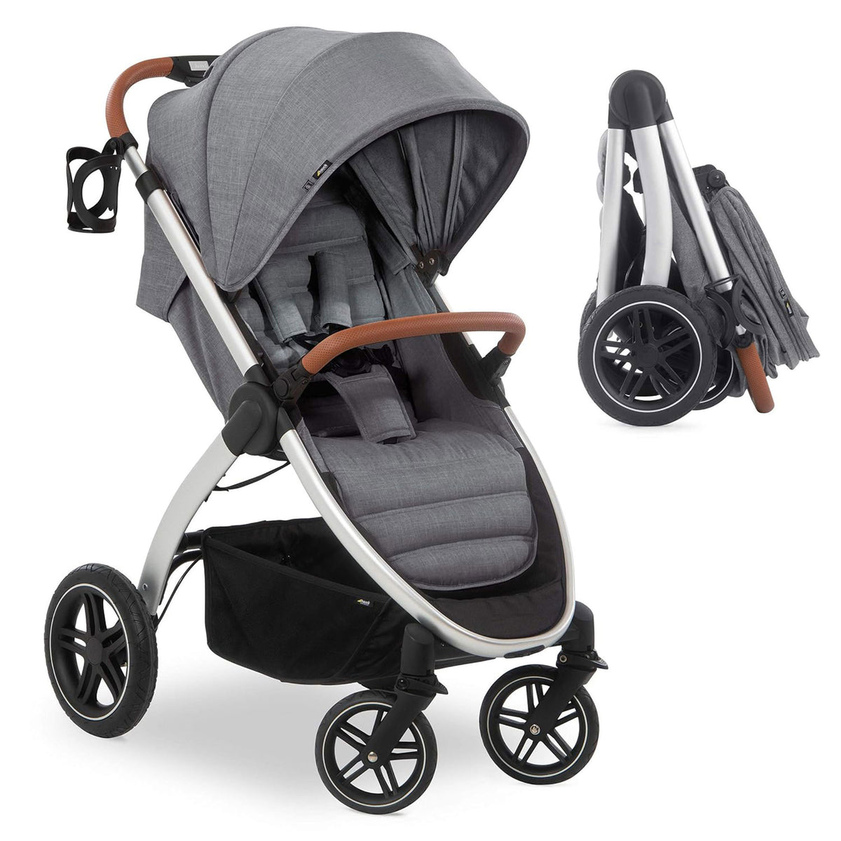 hauck Uptown Deluxe Folding Stroller with Cup Holder and Canopy, Grey (Open Box) - VMInnovations