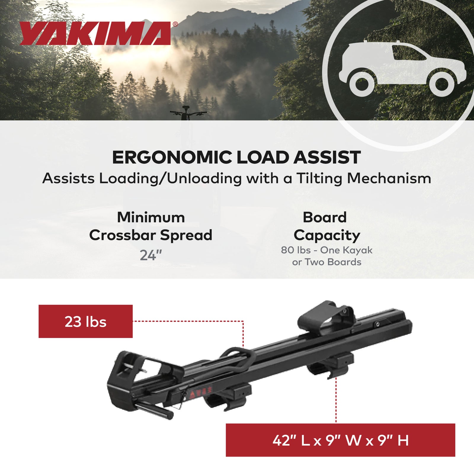 Yakima ShowDown Load Assist Kayak and SUP Rooftop Mount Rack for Vehicles, Black - VMInnovations