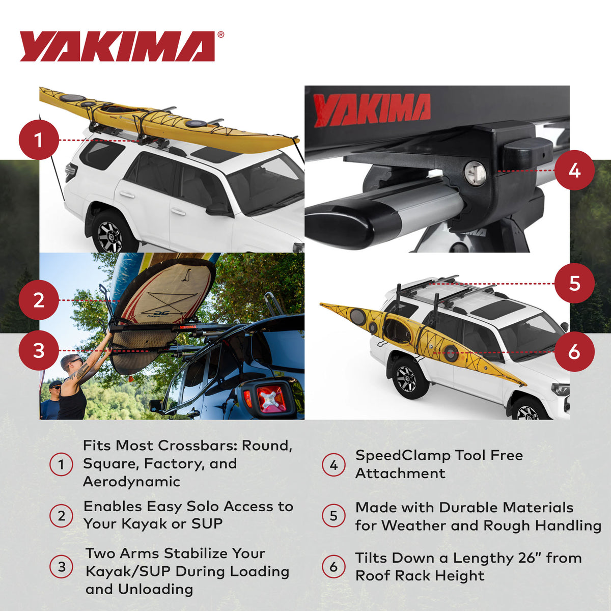 Yakima Load Assist Kayak and SUP Rooftop Mount Rack for Vehicles,Black(Open Box)
