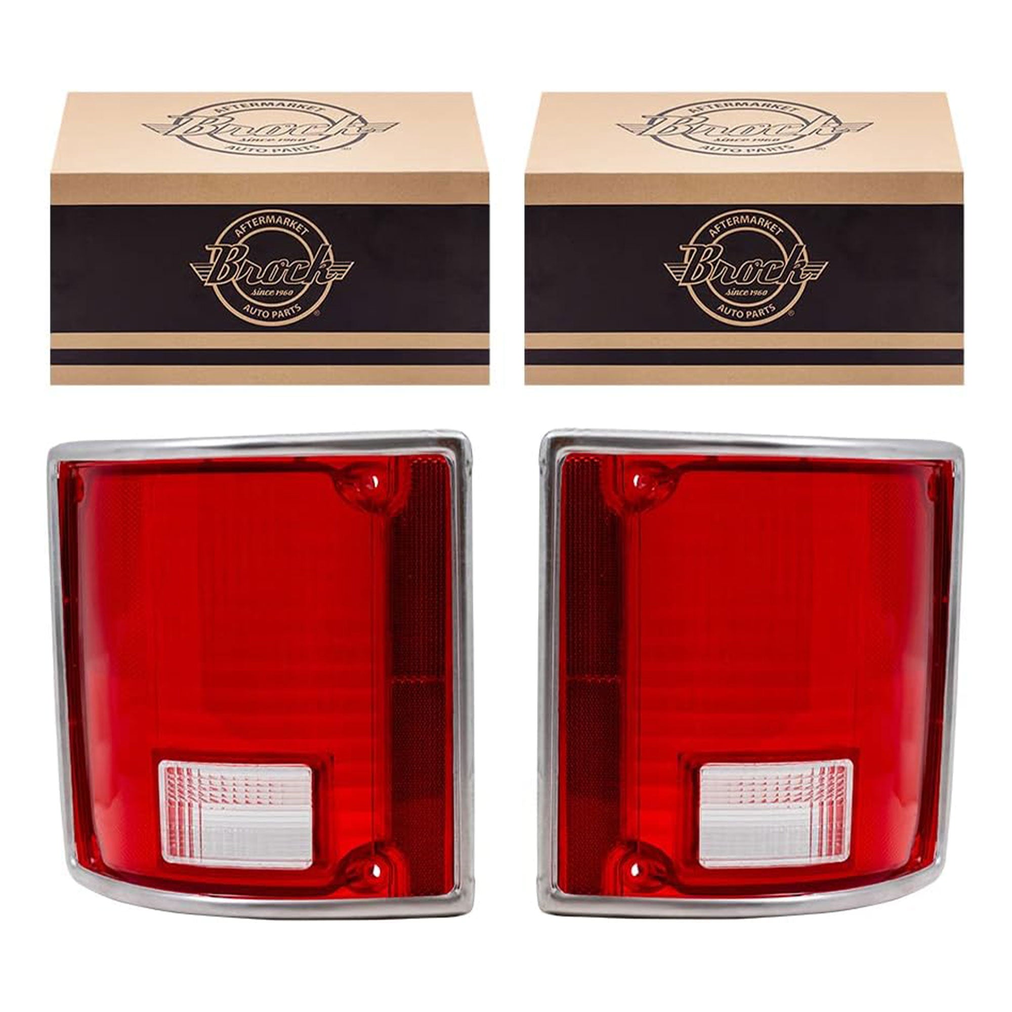 Brock Replacement Tail Lamp Lens Set with Chrome Trim for GMC and Chevrolet - VMInnovations
