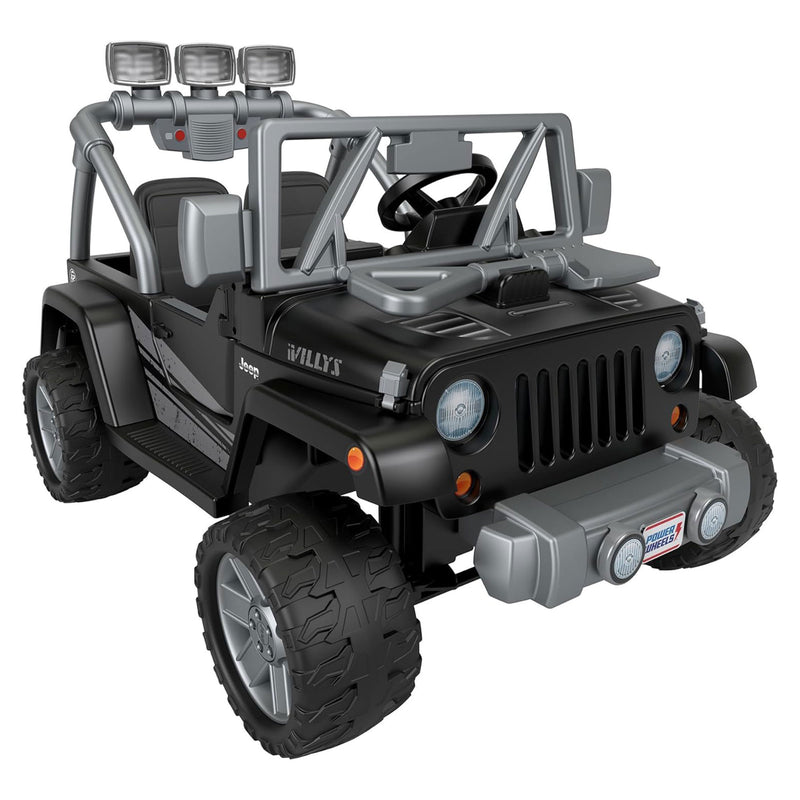 Power Wheels Jeep Wrangler Willys 2 Seater Toddler Kids Ride On Car SUV, Black