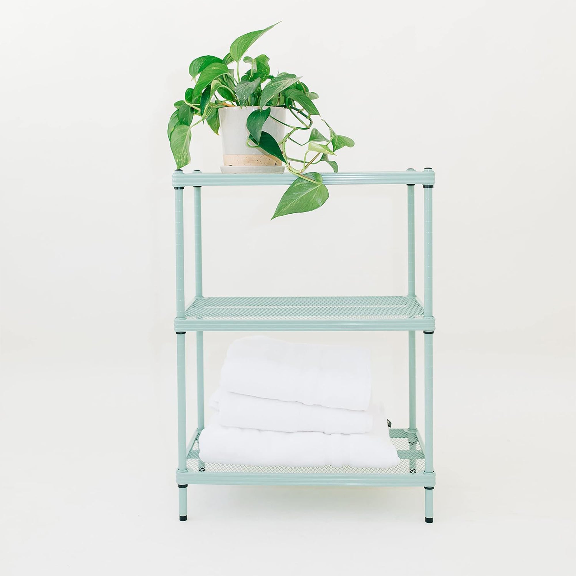 Design Ideas MeshWorks 3 Tier Full-Size Metal Storage Shelving Unit Rack, Green - VMInnovations