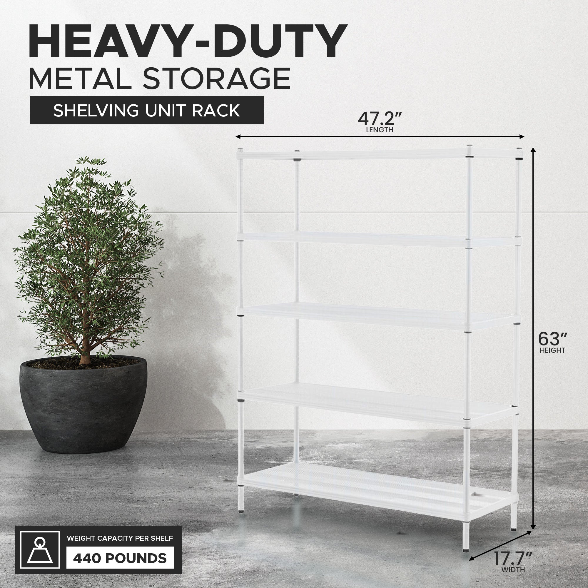 Design Ideas 5 Tier Shelving Unit Rack, Metal Storage Shelves, White (For Parts) - VMInnovations