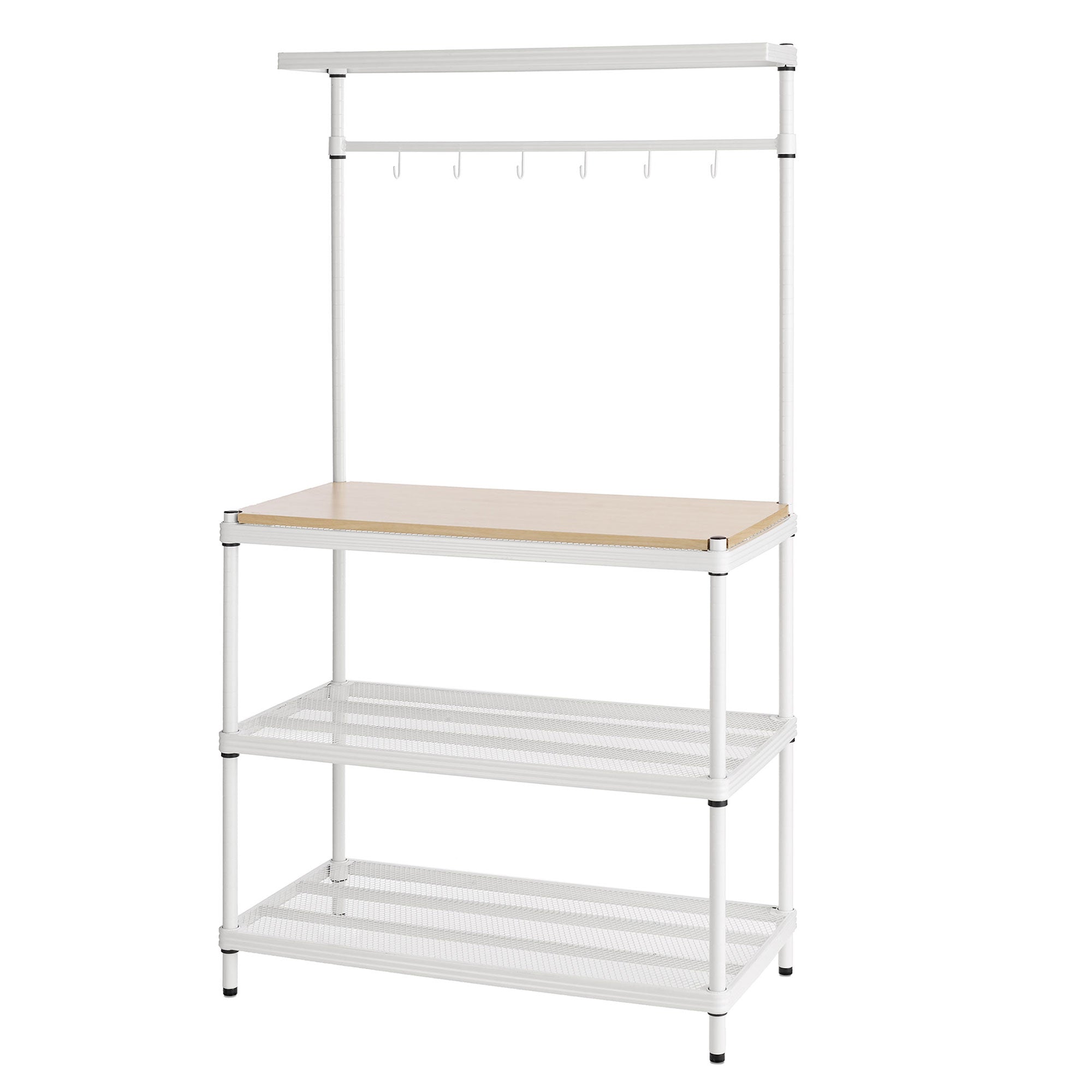 Design Ideas MeshWorks Metal Storage Utility Wood Top Shelving Unit Rack, White - VMInnovations