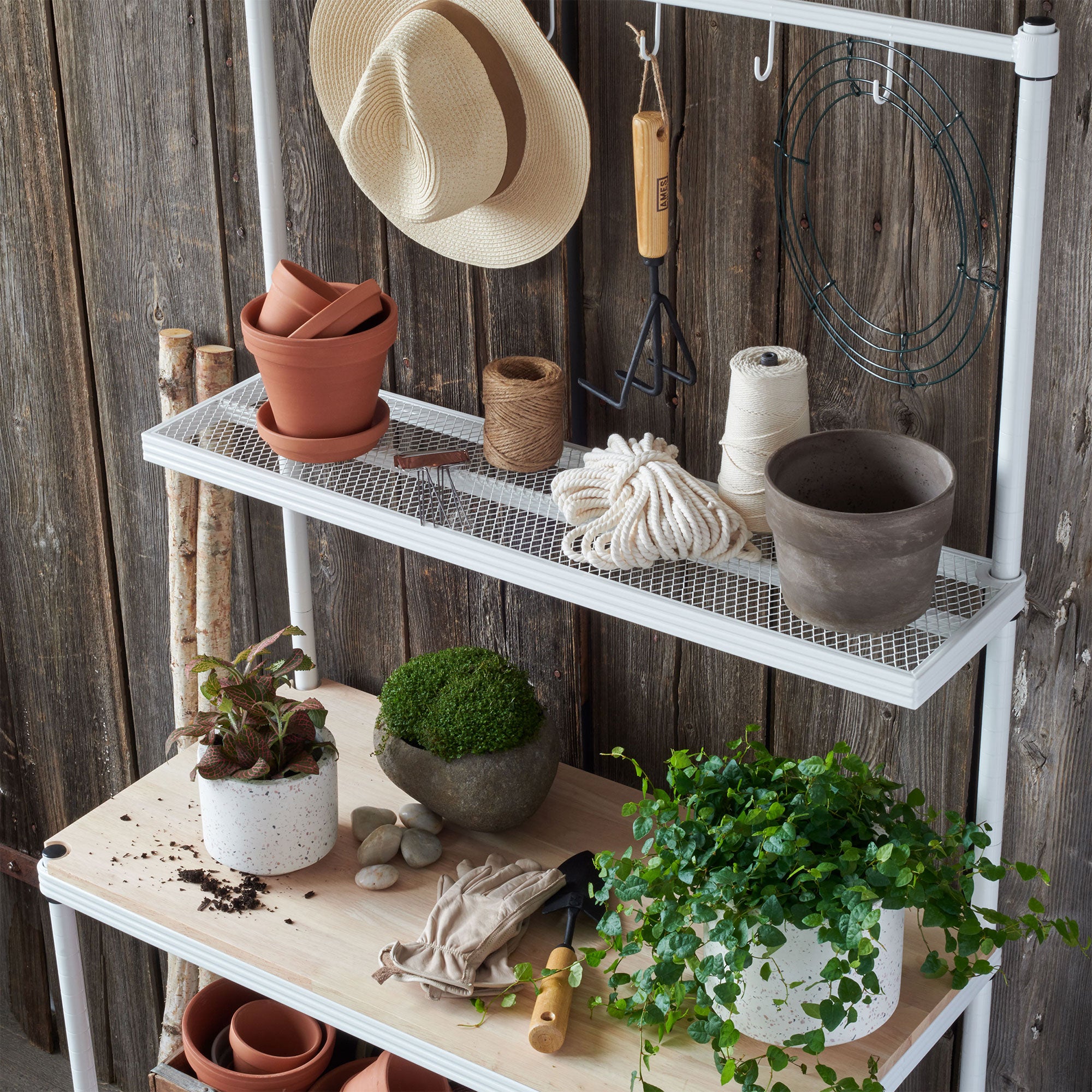Design Ideas MeshWorks Metal Storage Utility Wood Top Shelving Unit Rack, White - VMInnovations