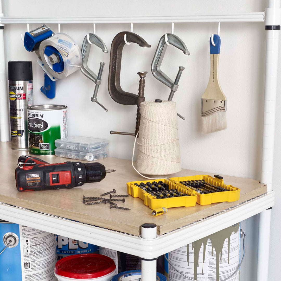 Design Ideas MeshWorks Metal Storage Utility Wood Top Shelving Unit Rack, Green - VMInnovations