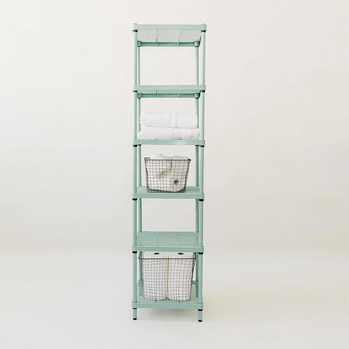 Design Ideas MeshWorks 6 Tier Tower Metal Storage Shelving Unit Rack, Green - VMInnovations