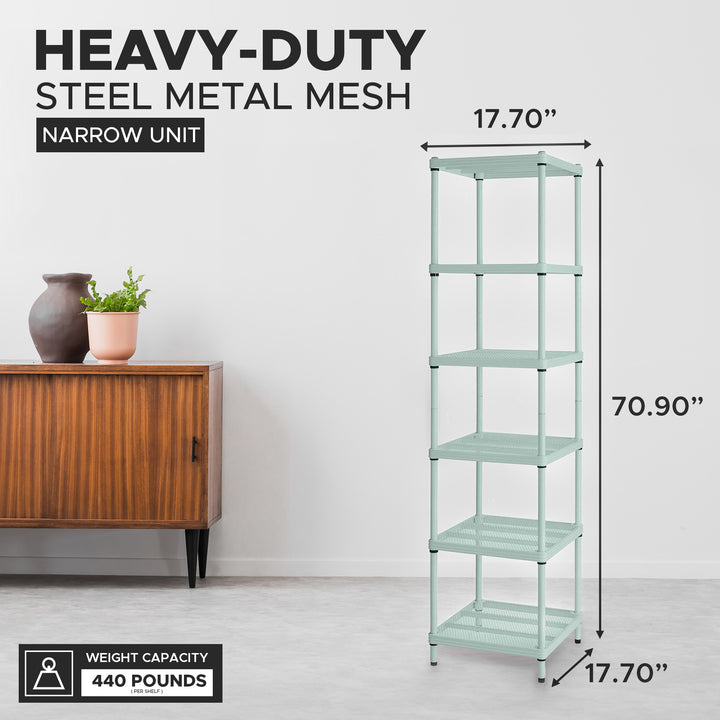 Design Ideas MeshWorks 6 Tier Tower Metal Storage Shelving Unit Rack, Green - VMInnovations