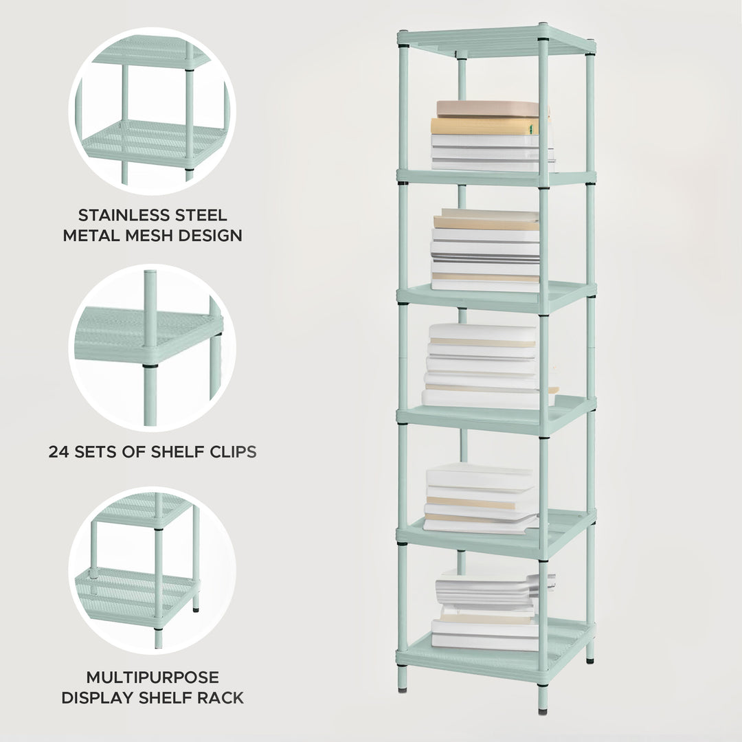 Design Ideas MeshWorks 6 Tier Tower Metal Storage Shelving Unit Rack, Green - VMInnovations