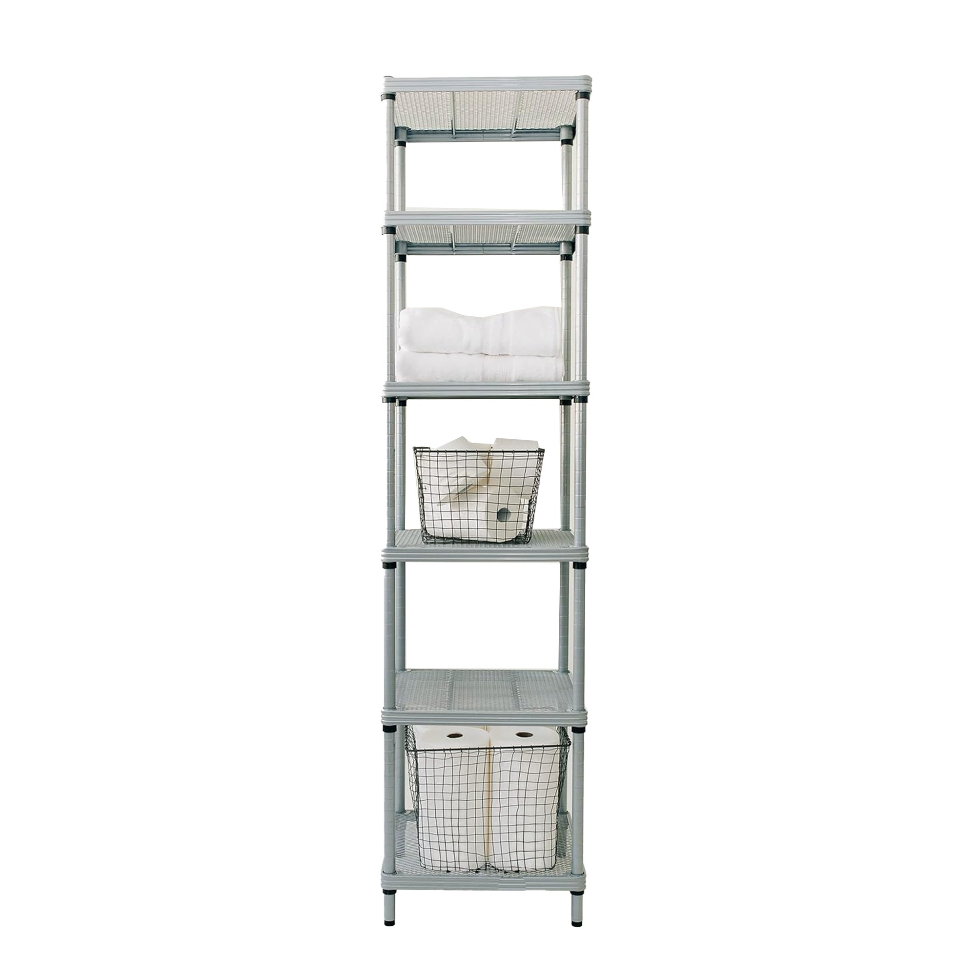 Design Ideas MeshWorks 6 Tier Tower Metal Storage Shelving Unit Rack, Silver - VMInnovations