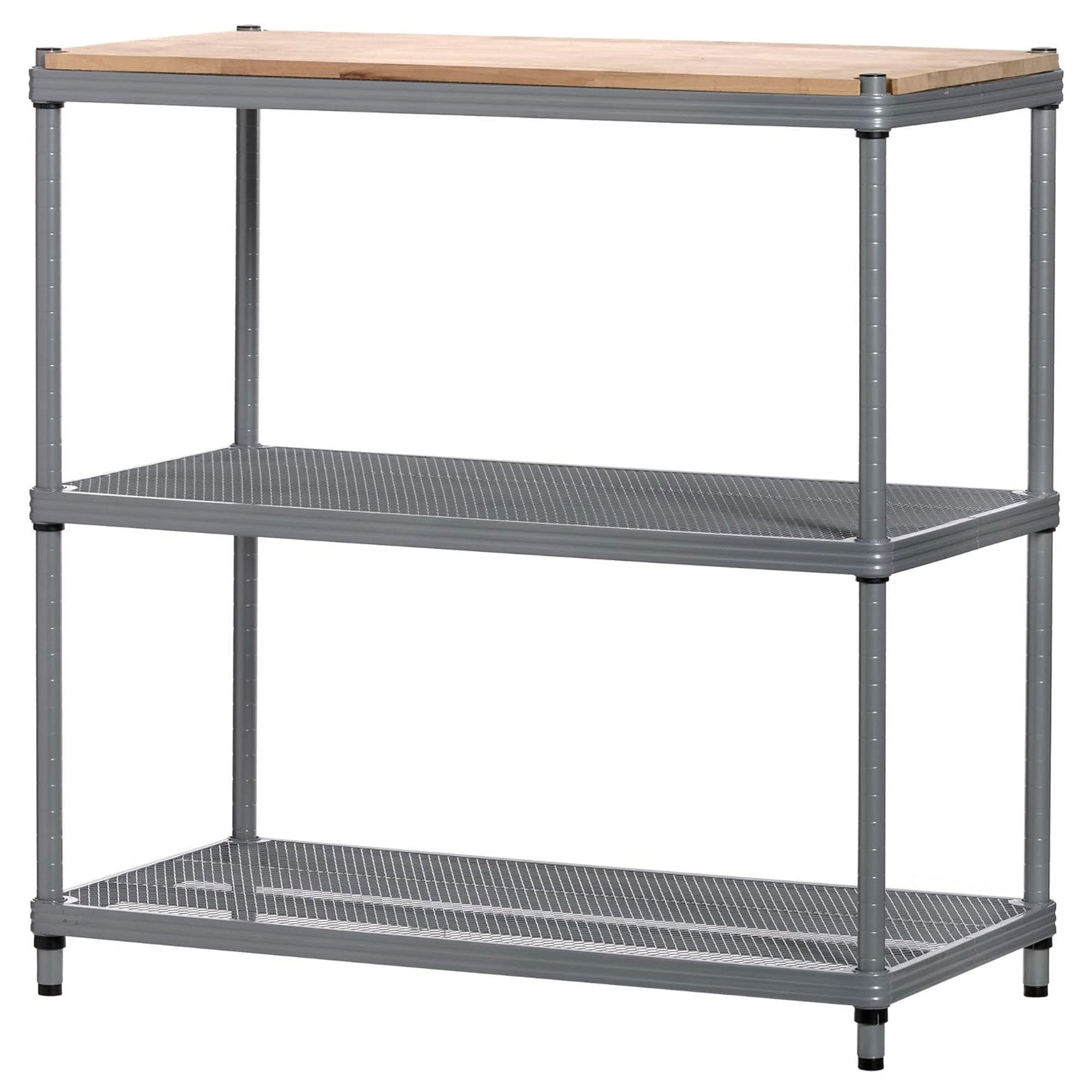 Design Ideas Metal Storage Wood Top Workbench Shelving Unit, Silver (Used) - VMInnovations