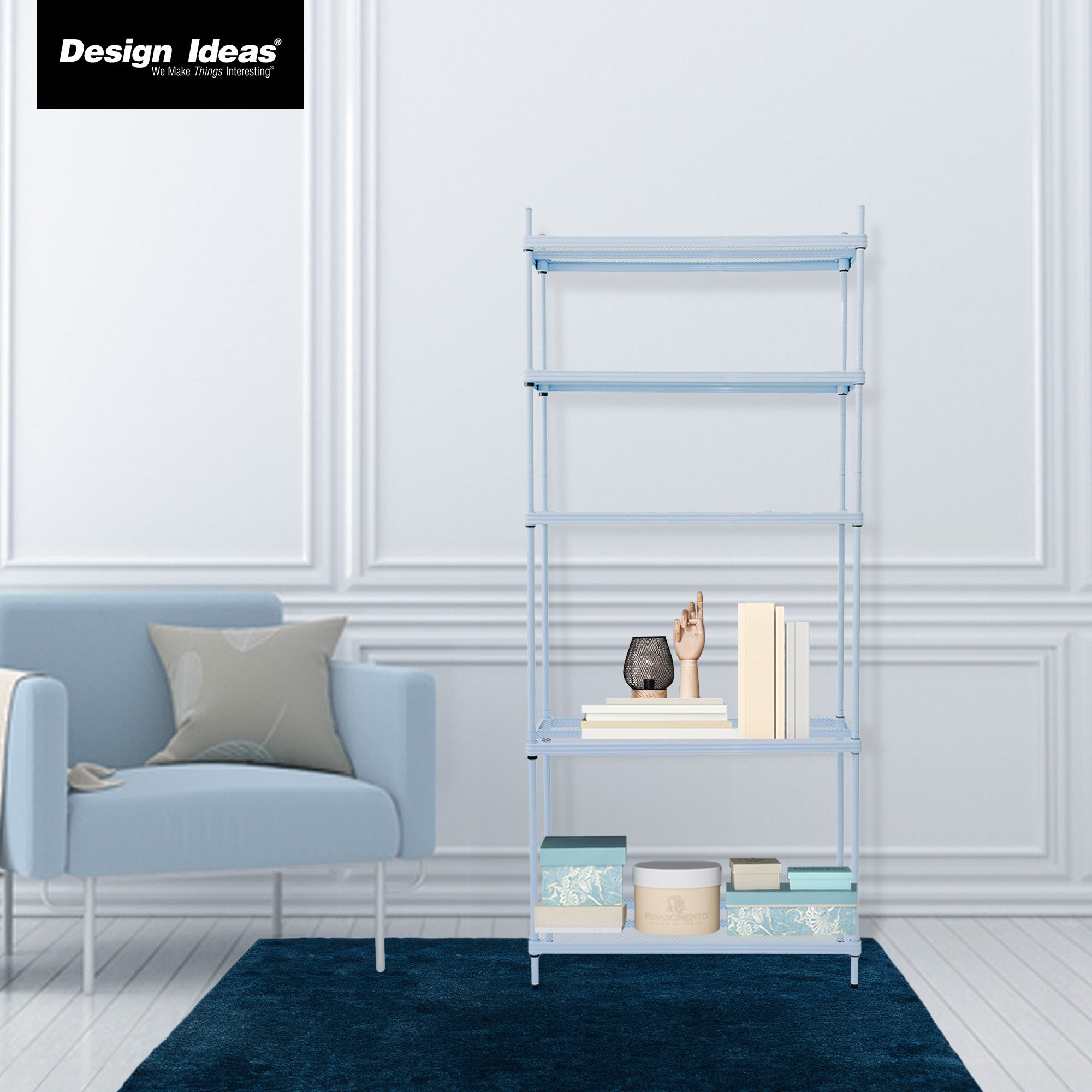 Design Ideas MeshWorks 5 Tier Metal Storage Shelving Unit Rack Bookshelf, Blue - VMInnovations
