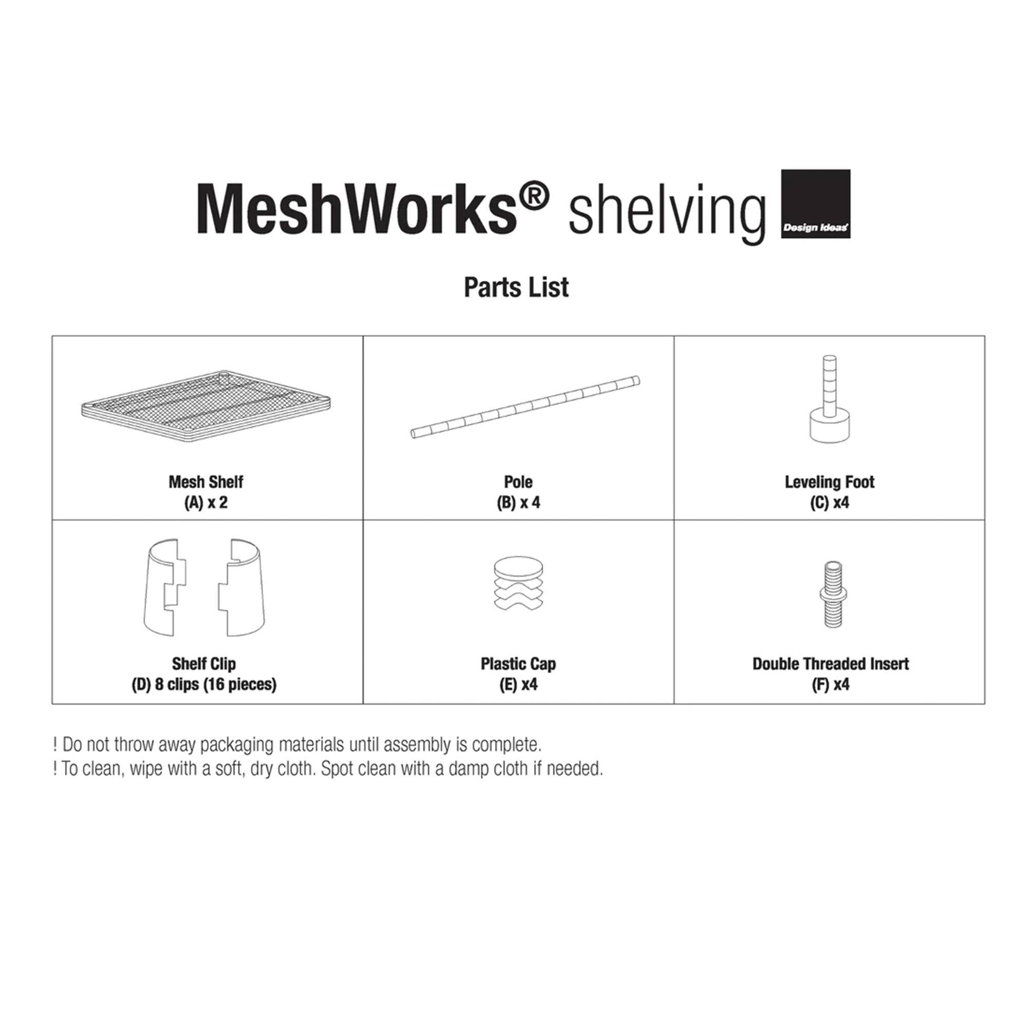 Design Ideas MeshWorks 2 Tier Full Size Metal Storage Shelving Unit Rack, Black - VMInnovations