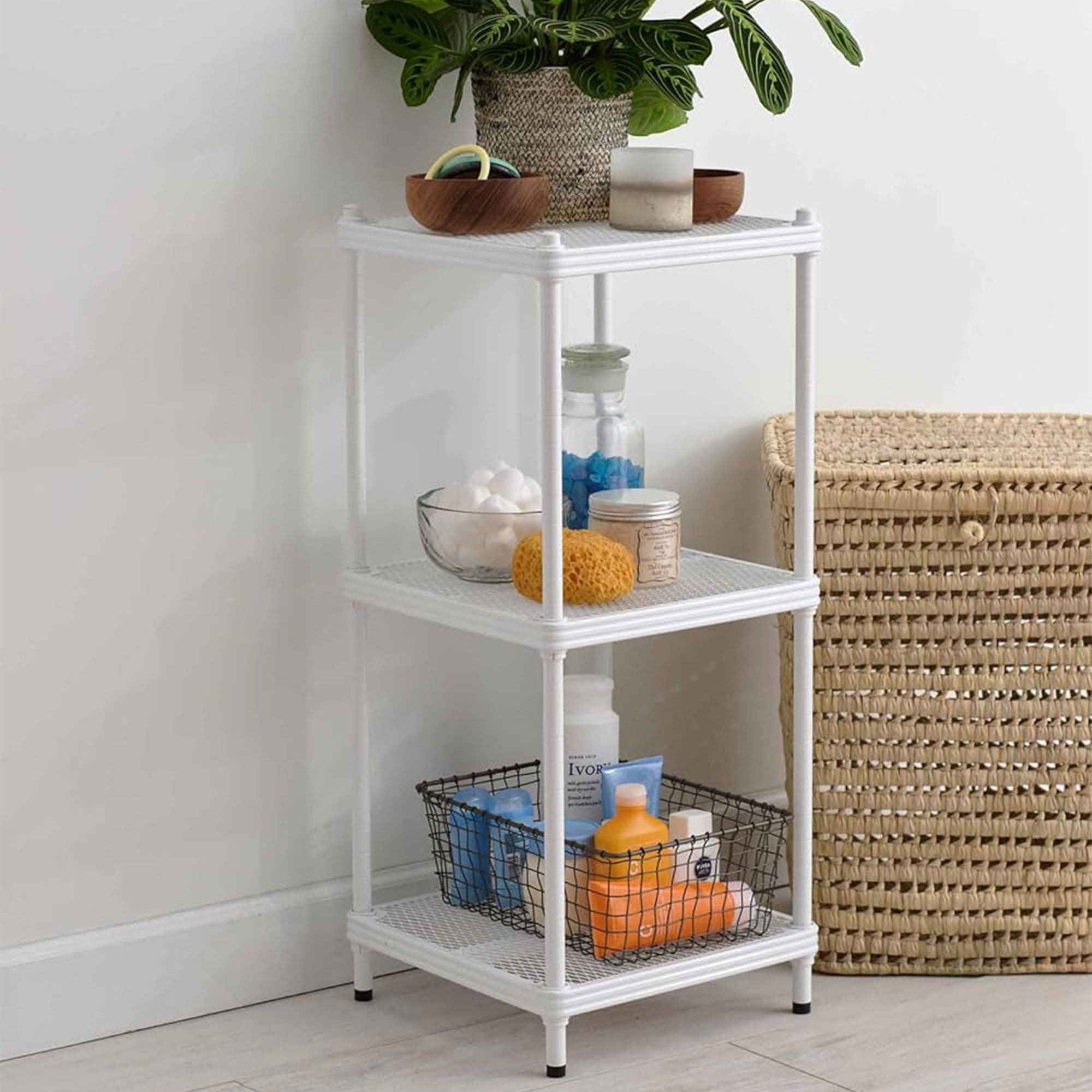 Design Ideas MeshWorks 3 Tier Tower Metal Storage Shelving Unit Rack, White - VMInnovations