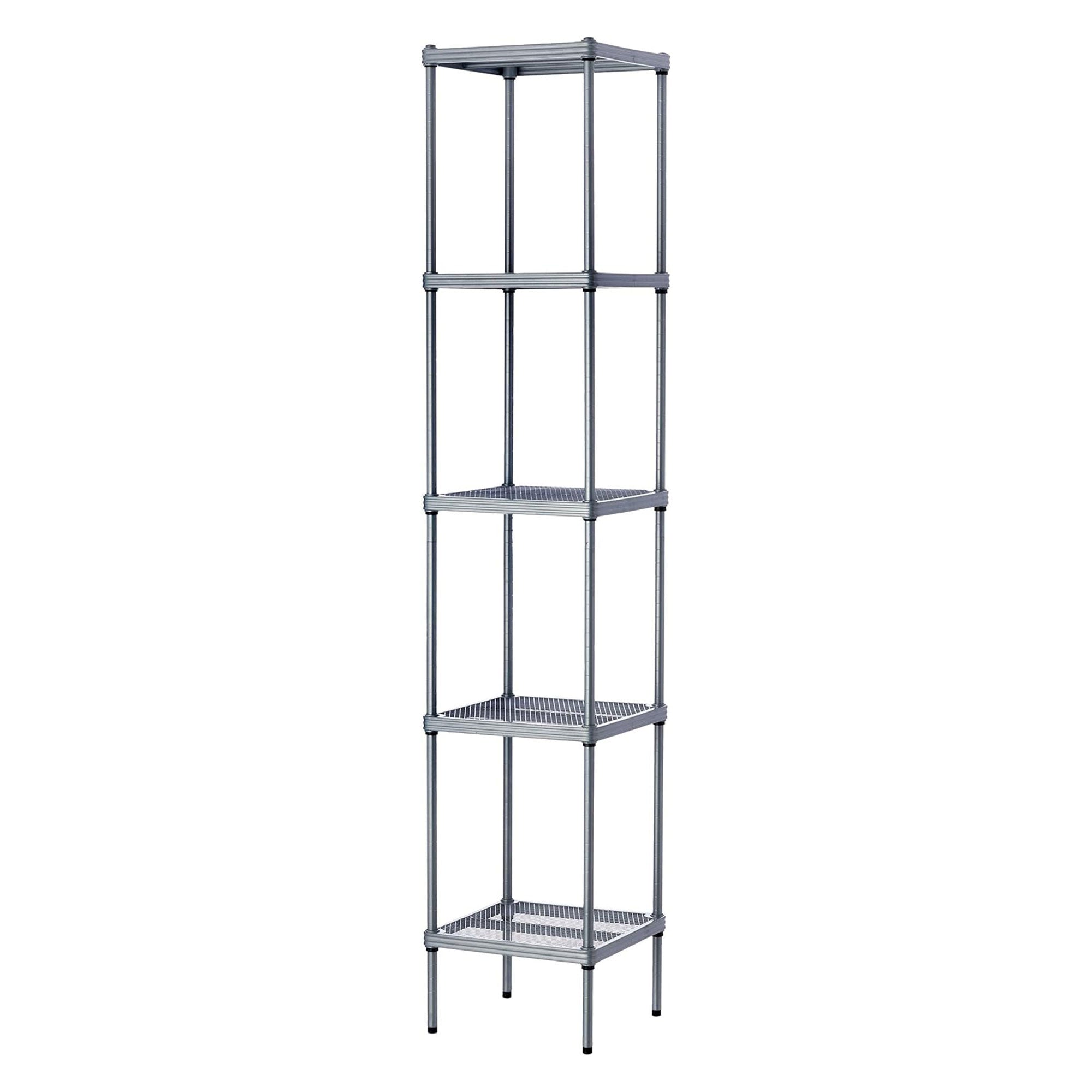 Design Ideas MeshWorks 5 Tier Tower Metal Storage Shelving Unit Rack, Silver - VMInnovations