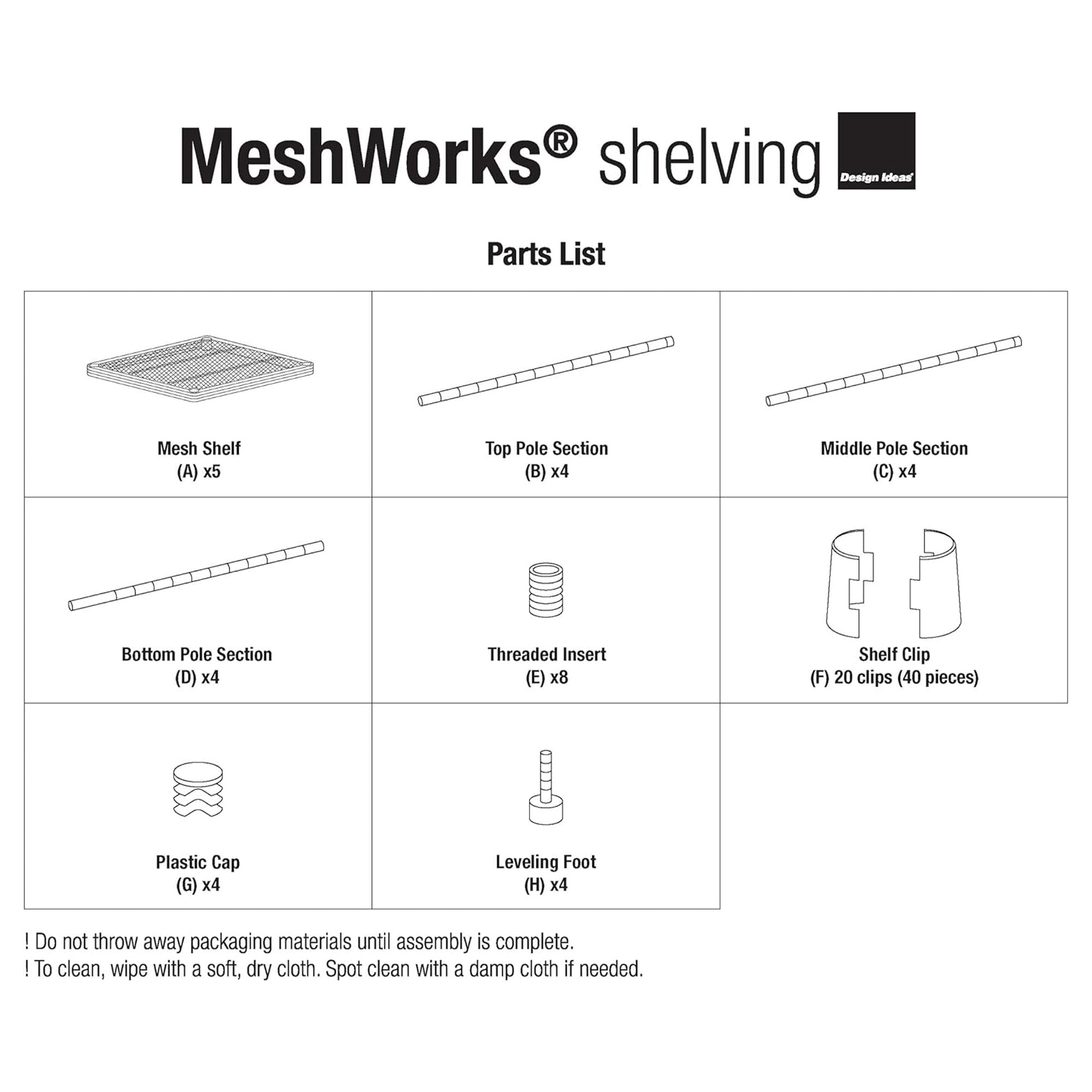Design Ideas MeshWorks 5 Tier Tower Metal Storage Shelving Unit Rack, Silver - VMInnovations