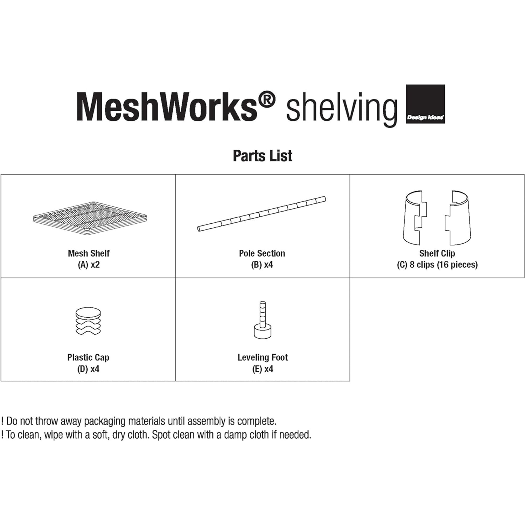 Design Ideas MeshWorks 2 Tier Narrow Metal Storage Shelving Unit Rack, White - VMInnovations