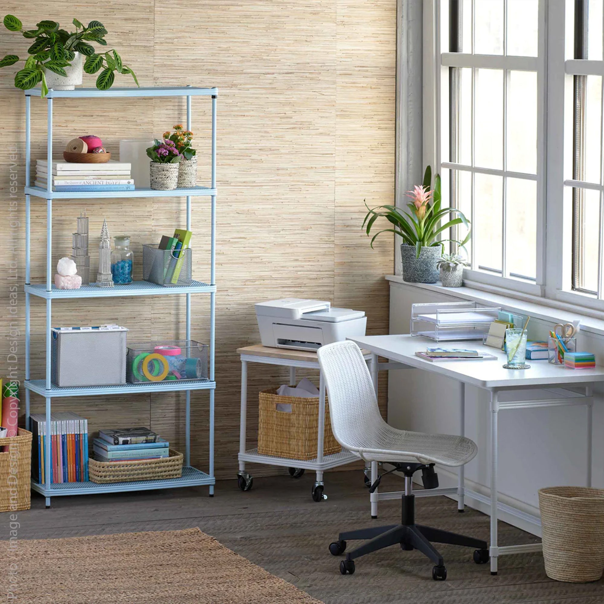 Design Ideas MeshWorks 2 Tier Wheeled Metal Storage Shelving Unit Cart, White - VMInnovations