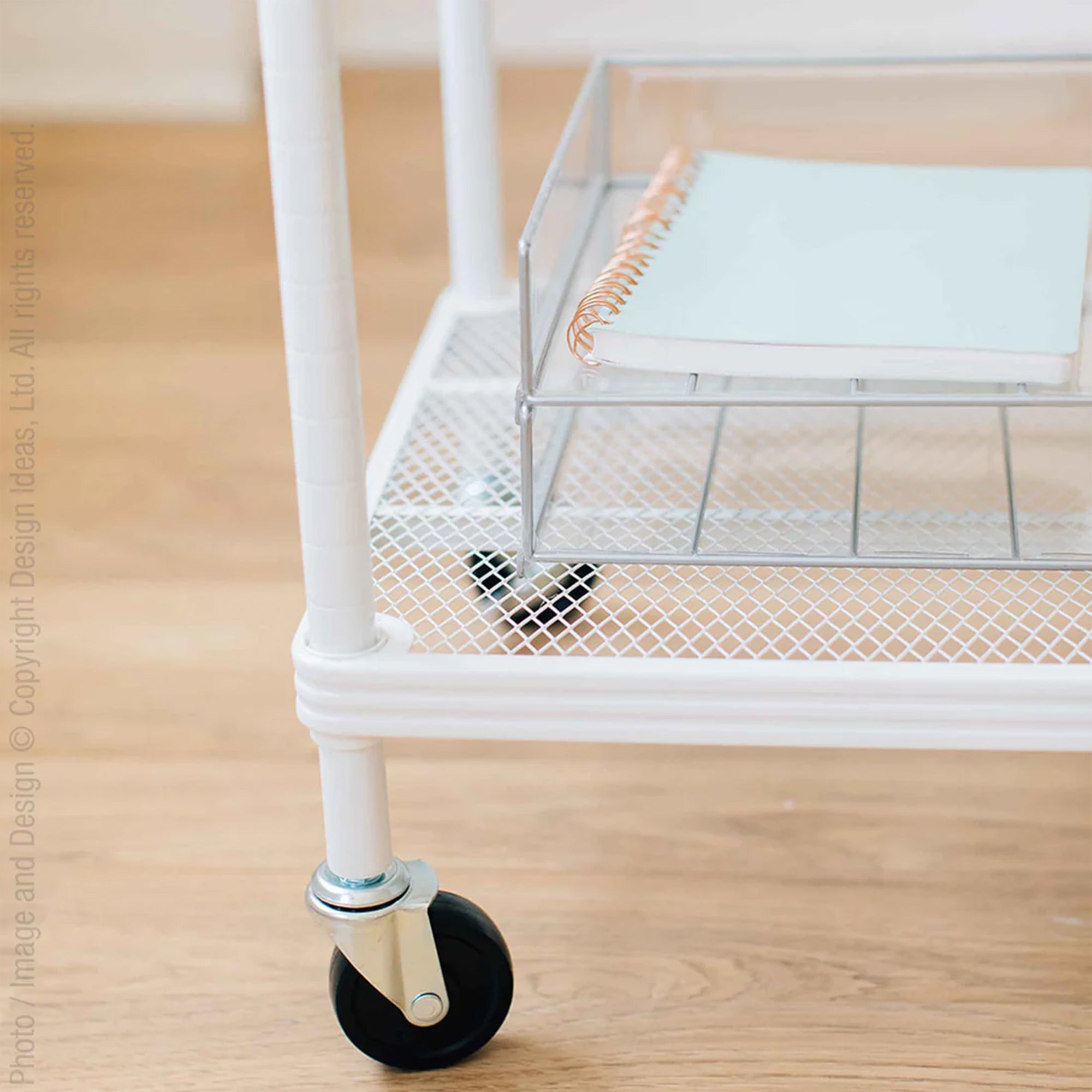 Design Ideas MeshWorks 2 Tier Wheeled Metal Storage Shelving Unit Cart, White - VMInnovations
