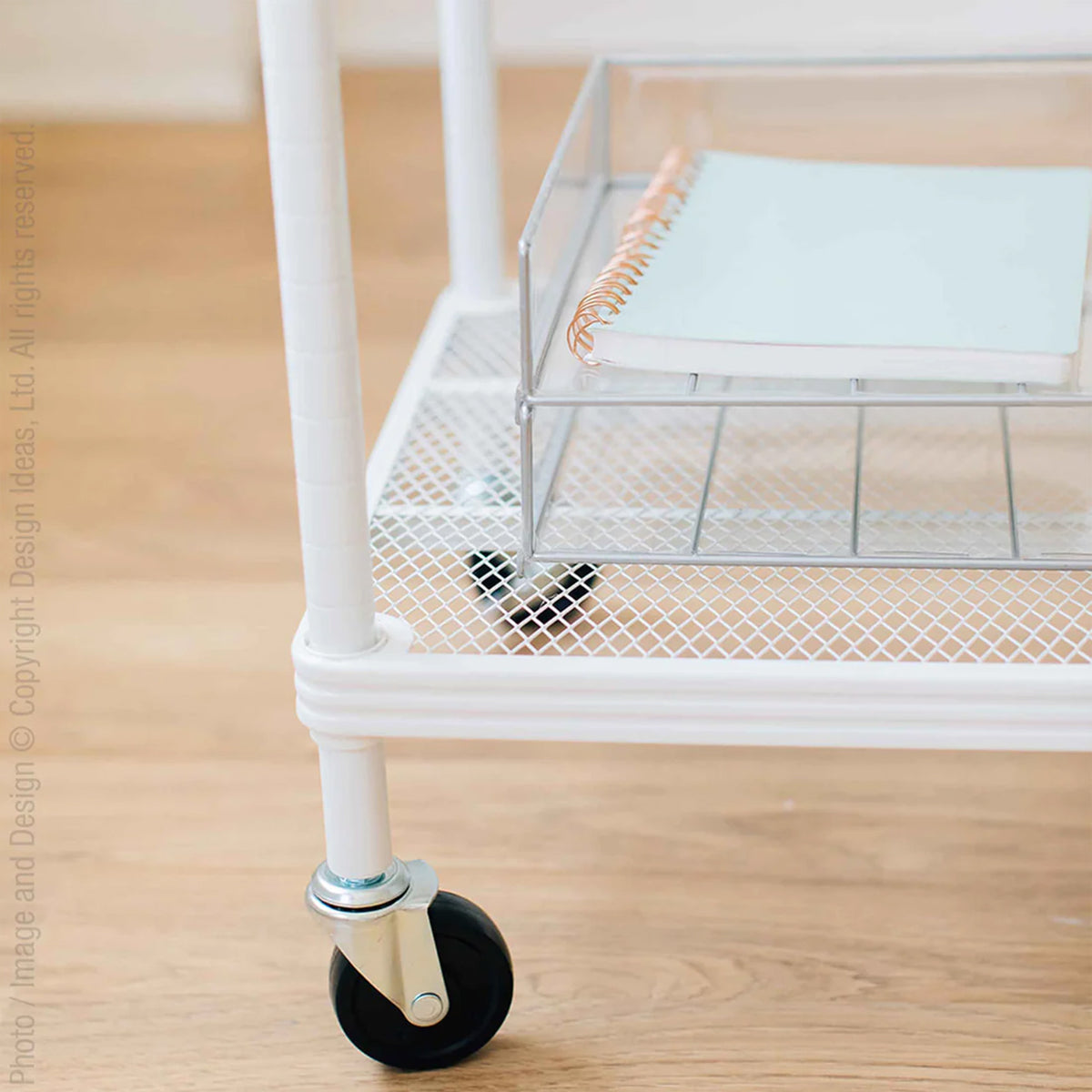 Design Ideas MeshWorks 2 Tier Wheeled Metal Storage Shelving Unit Cart, White