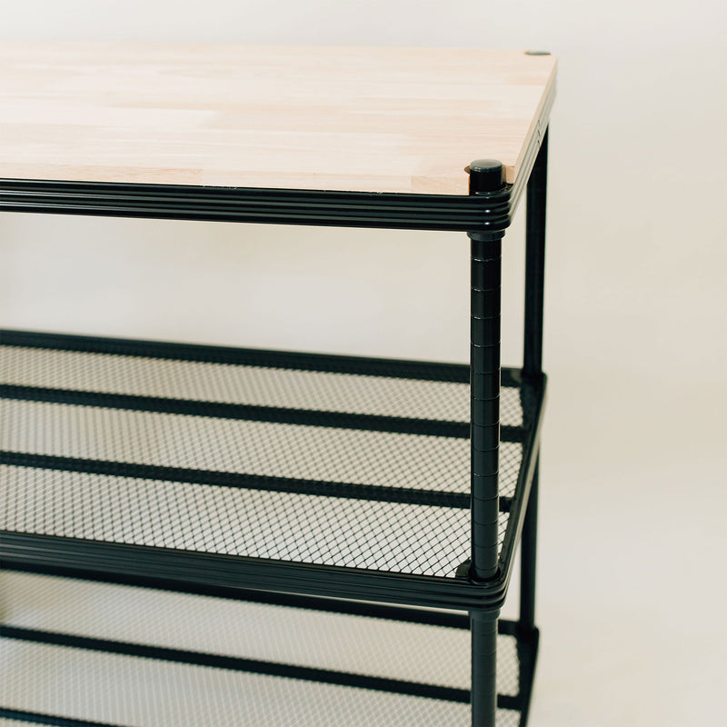 Design Ideas MeshWorks Metal Storage Wood Top Workbench Shelving Unit, Black