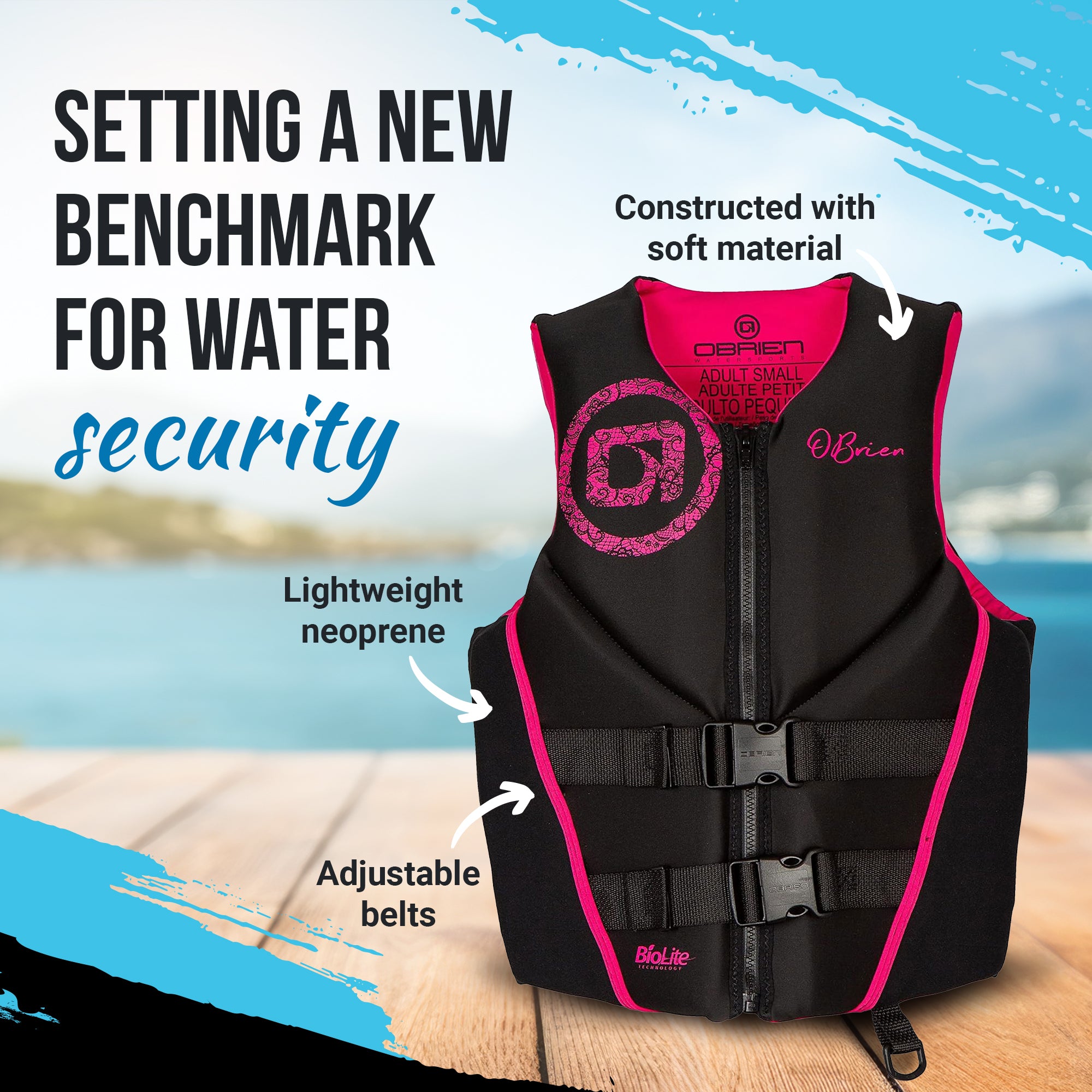 O'Brien Women's Traditional Neoprene USCGA Life Jacket with Zip Closure, S, Pink - VMInnovations