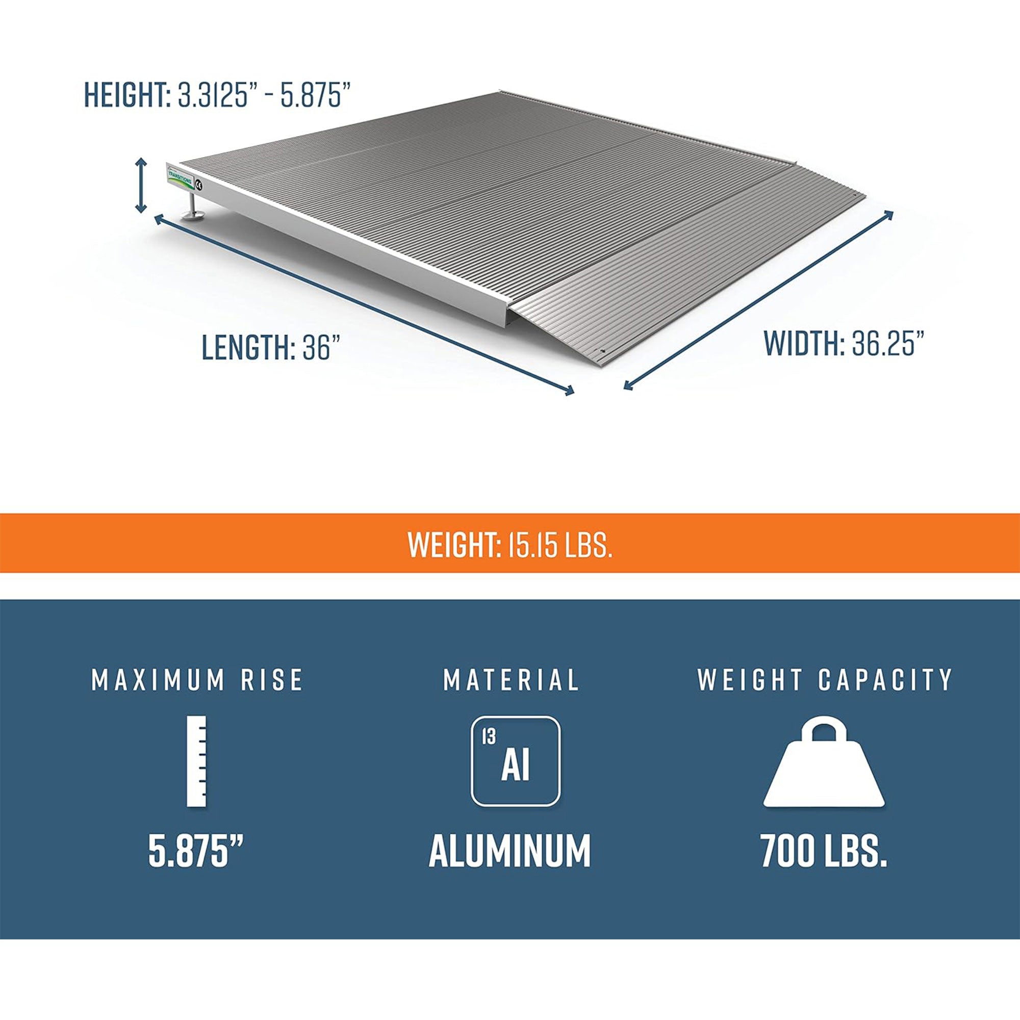 EZ-ACCESS TRANSITIONS 36” Self Supporting Aluminum Angled Entry Ramp (Open Box) - VMInnovations