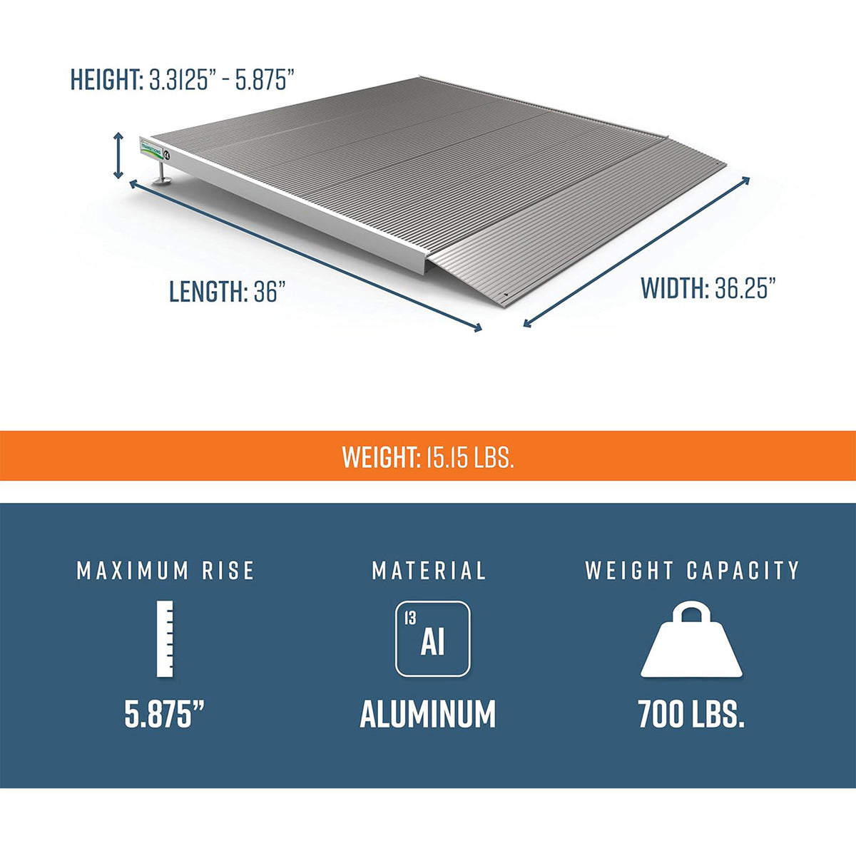 EZ-ACCESS TRANSITIONS 36” Portable Self Supporting Aluminum Angled Entry Ramp