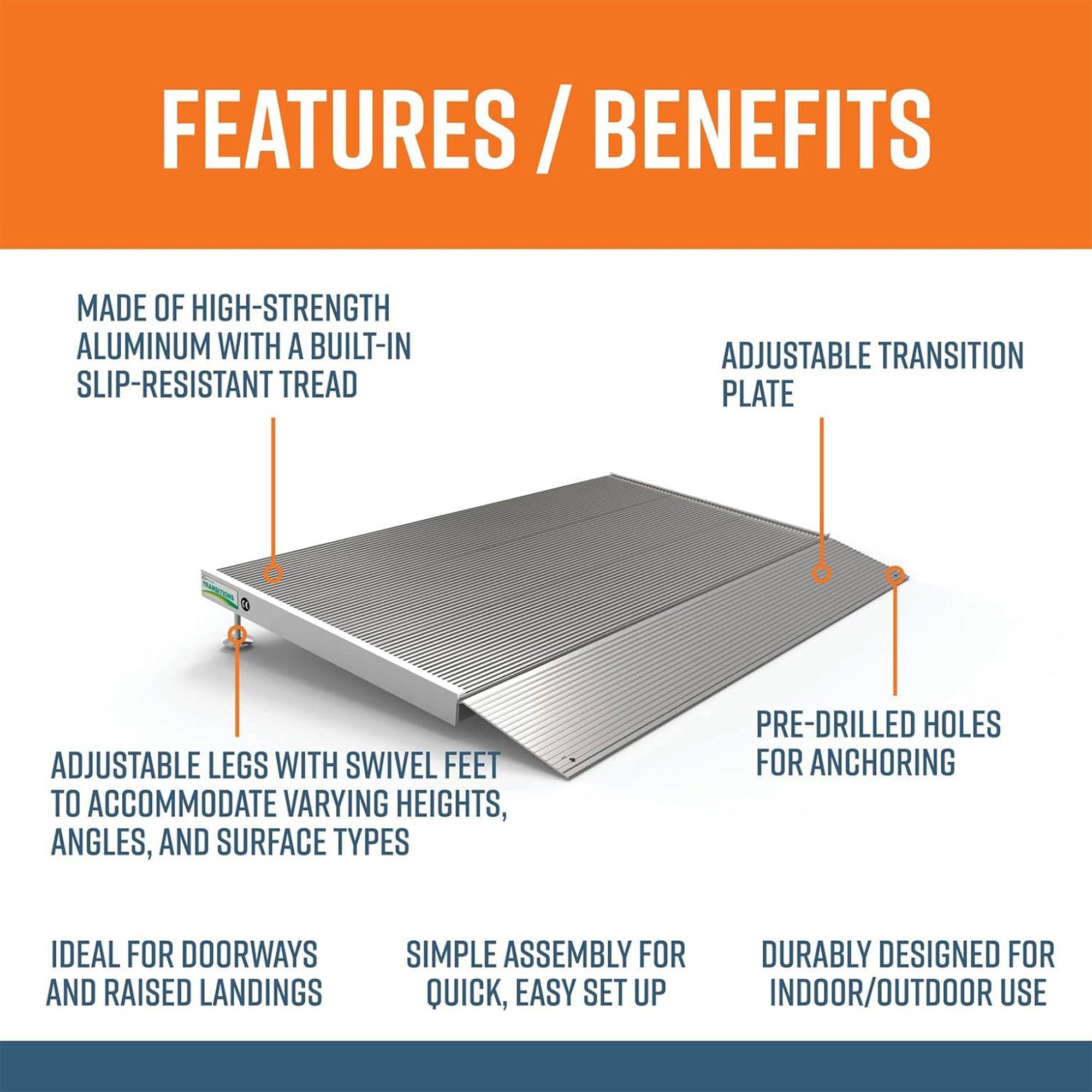 TRANSITIONS 24” Portable Self Supporting Aluminum Angled Entry Ramp (For Parts)